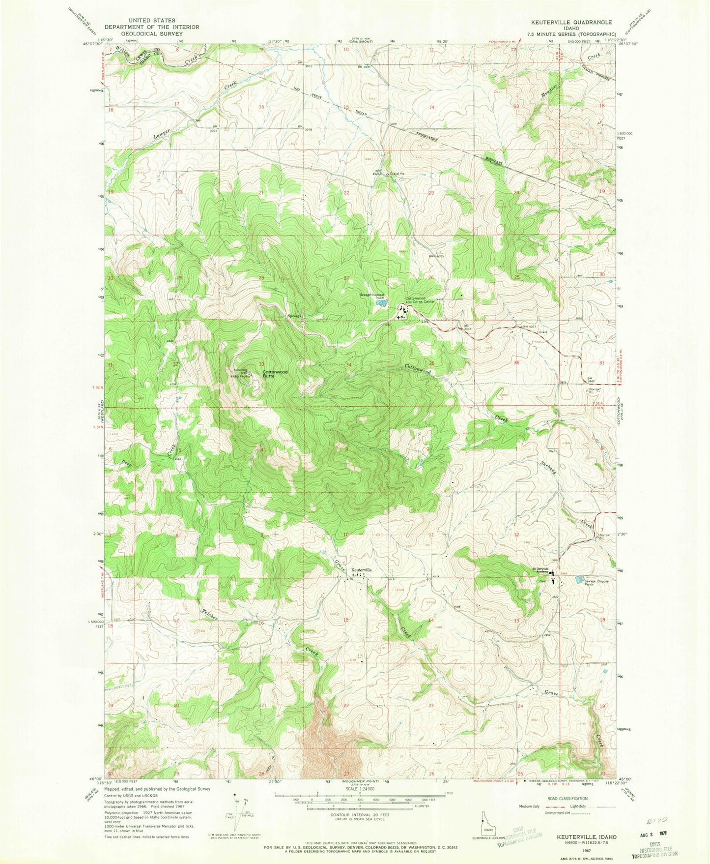 Classic USGS Keuterville Idaho 7.5'x7.5' Topo Map Image