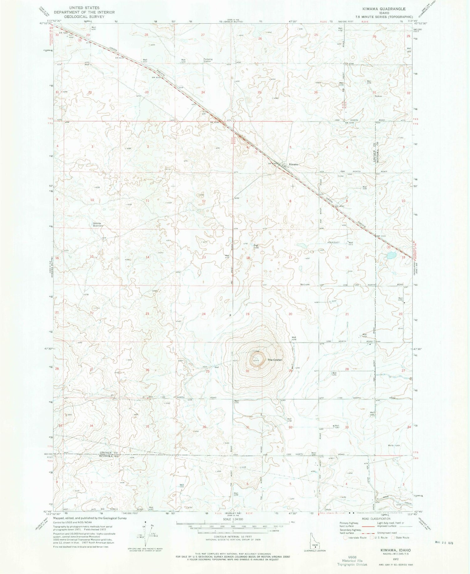 Classic USGS Kimama Idaho 7.5'x7.5' Topo Map Image