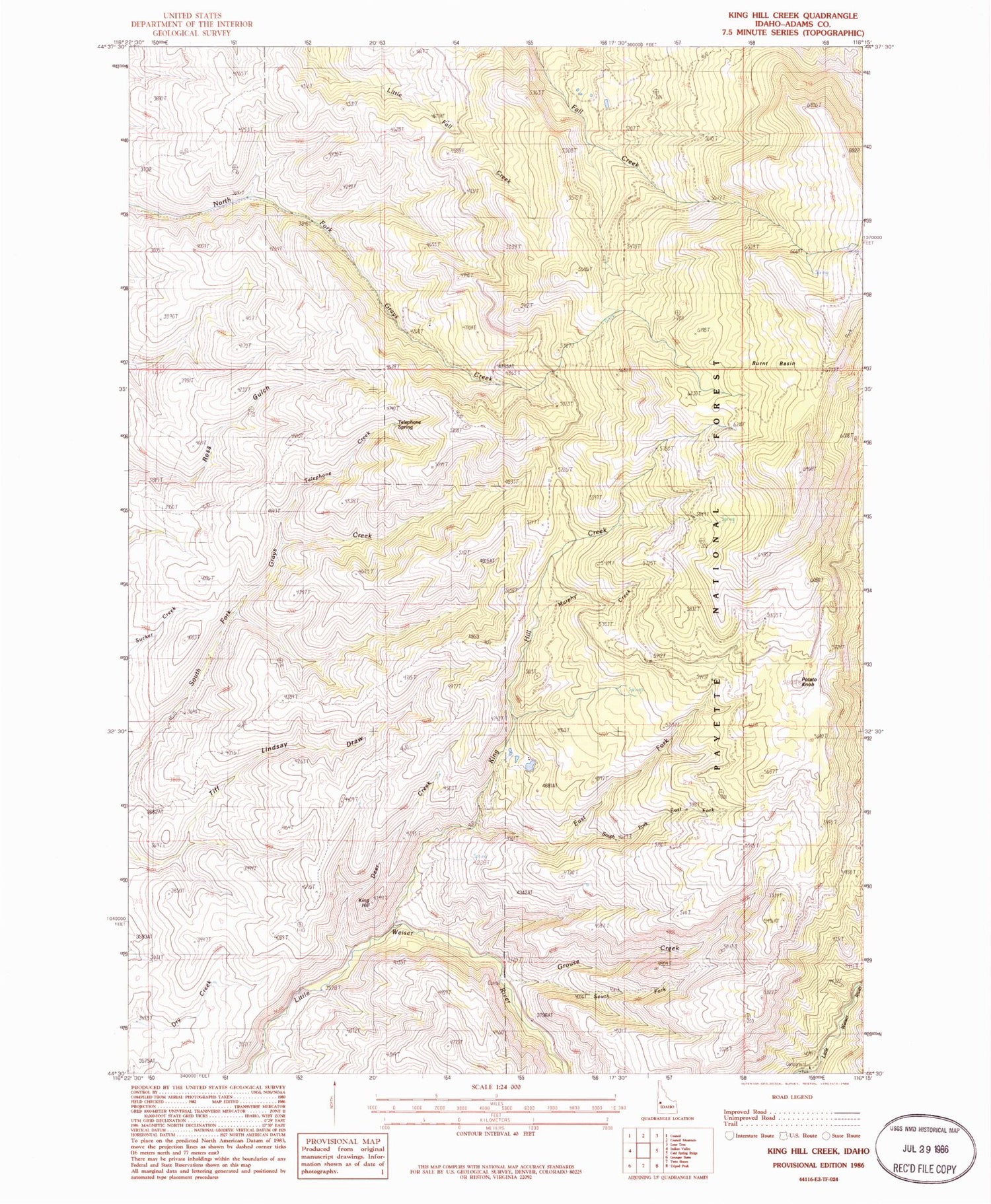 Classic USGS King Hill Creek Idaho 7.5'x7.5' Topo Map Image