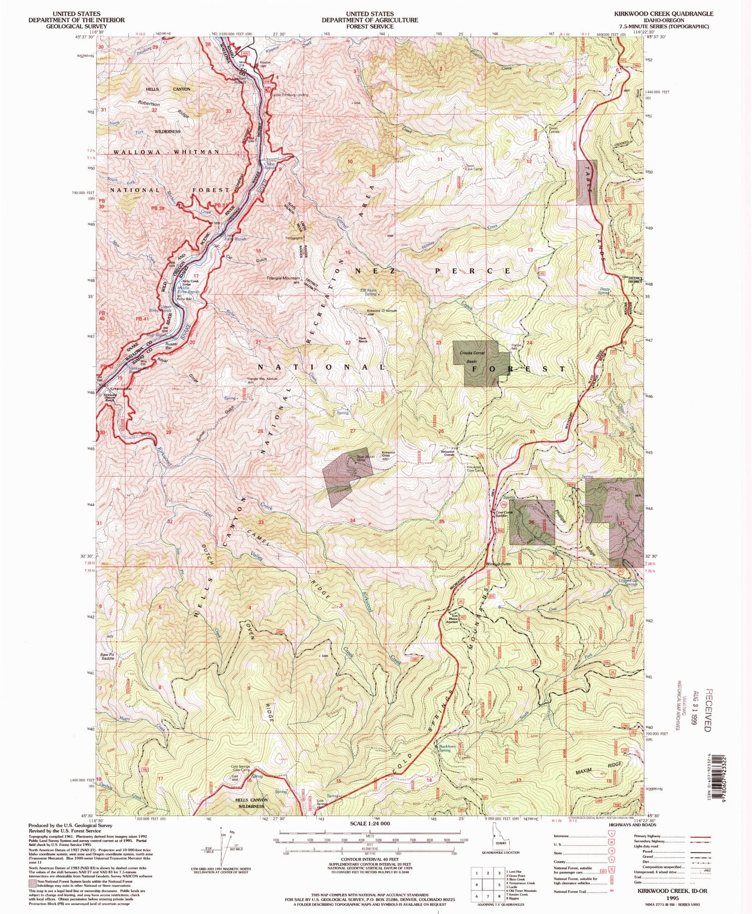 Classic USGS Kirkwood Creek Idaho 7.5'x7.5' Topo Map Image