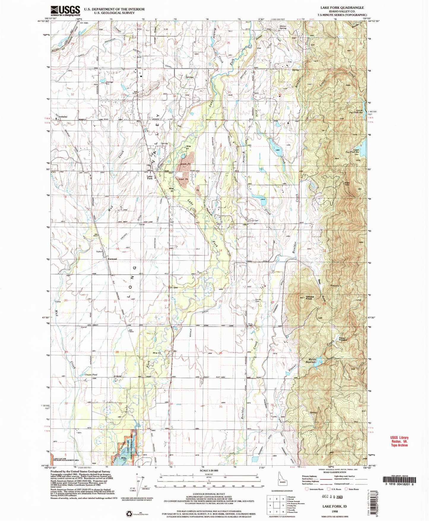 Classic USGS Lake Fork Idaho 7.5'x7.5' Topo Map Image