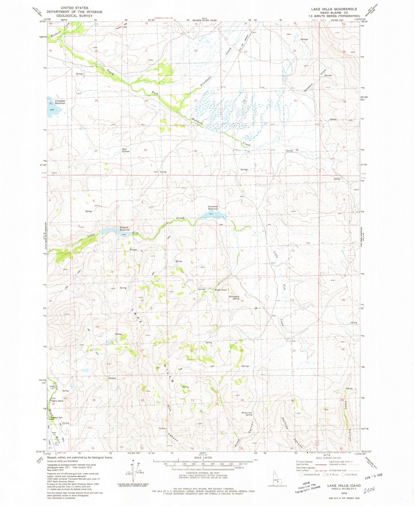 Classic USGS Lake Hills Idaho 7.5'x7.5' Topo Map Image