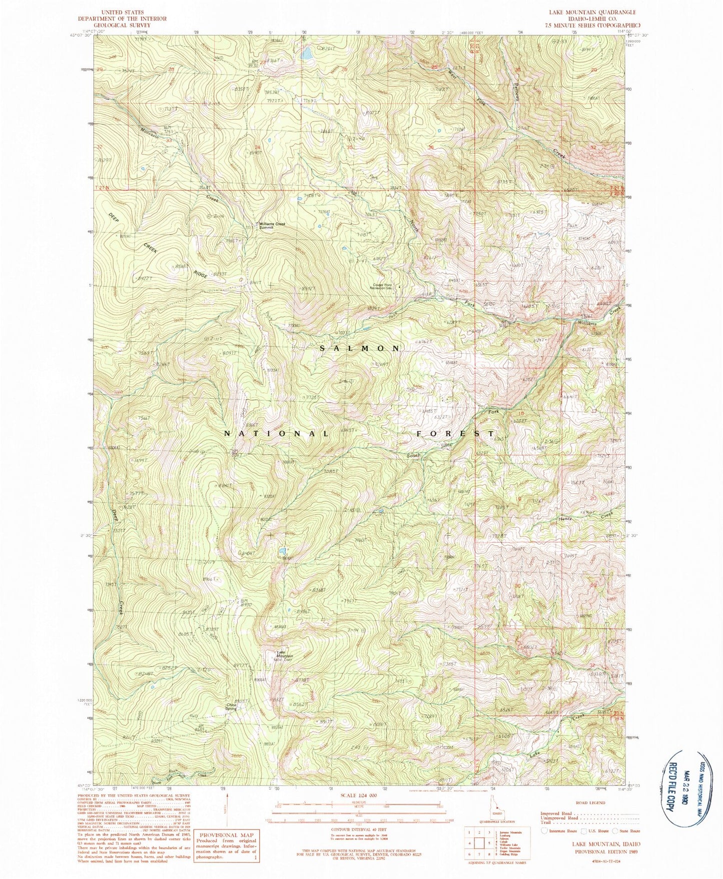 Classic USGS Lake Mountain Idaho 7.5'x7.5' Topo Map Image