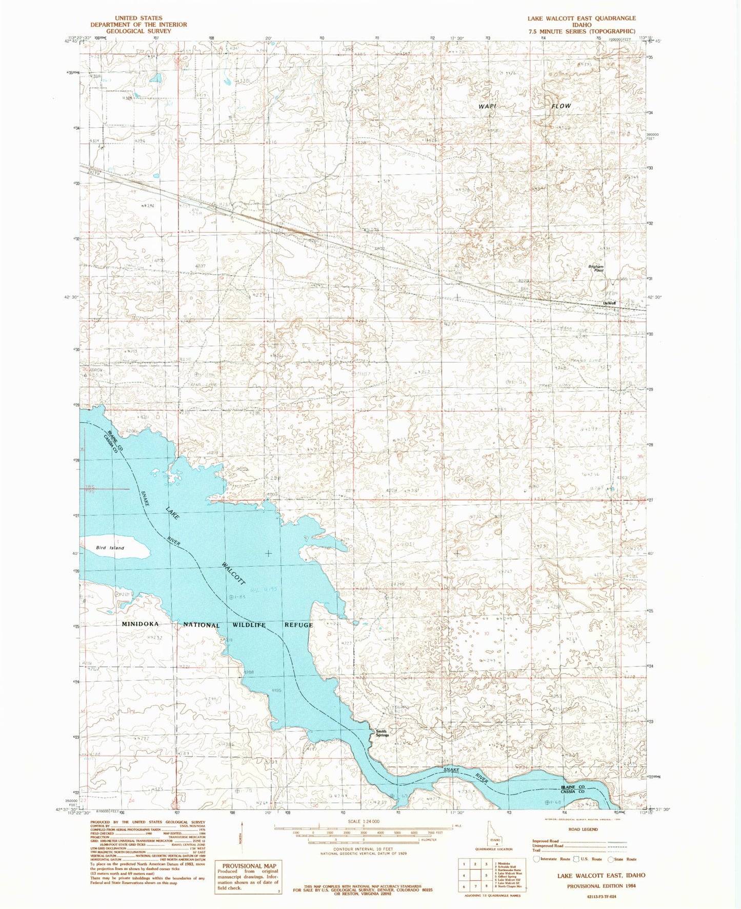 Classic USGS Lake Walcott East Idaho 7.5'x7.5' Topo Map Image