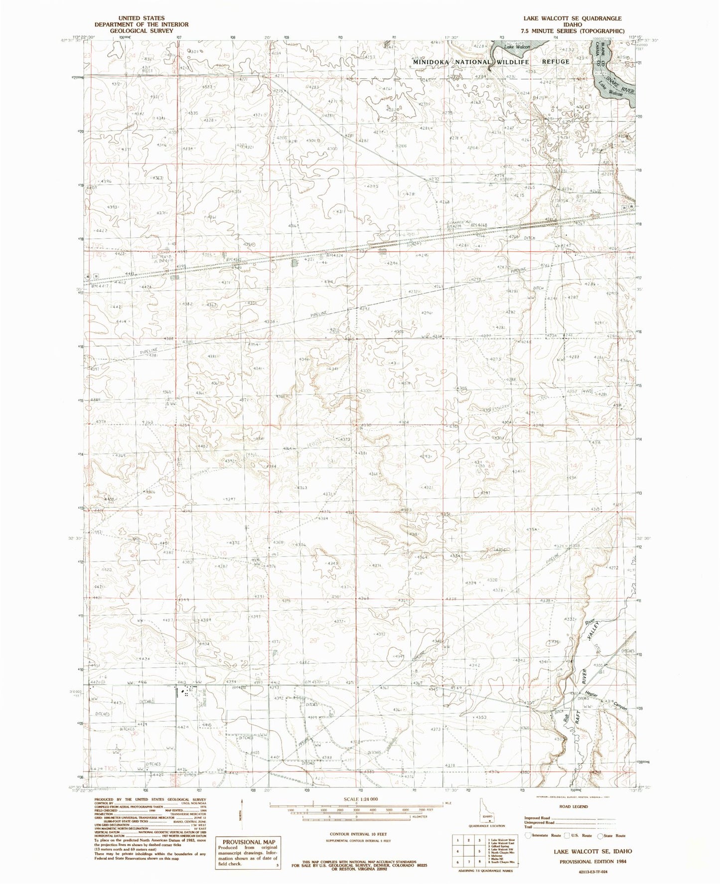 Classic USGS Lake Walcott SE Idaho 7.5'x7.5' Topo Map Image