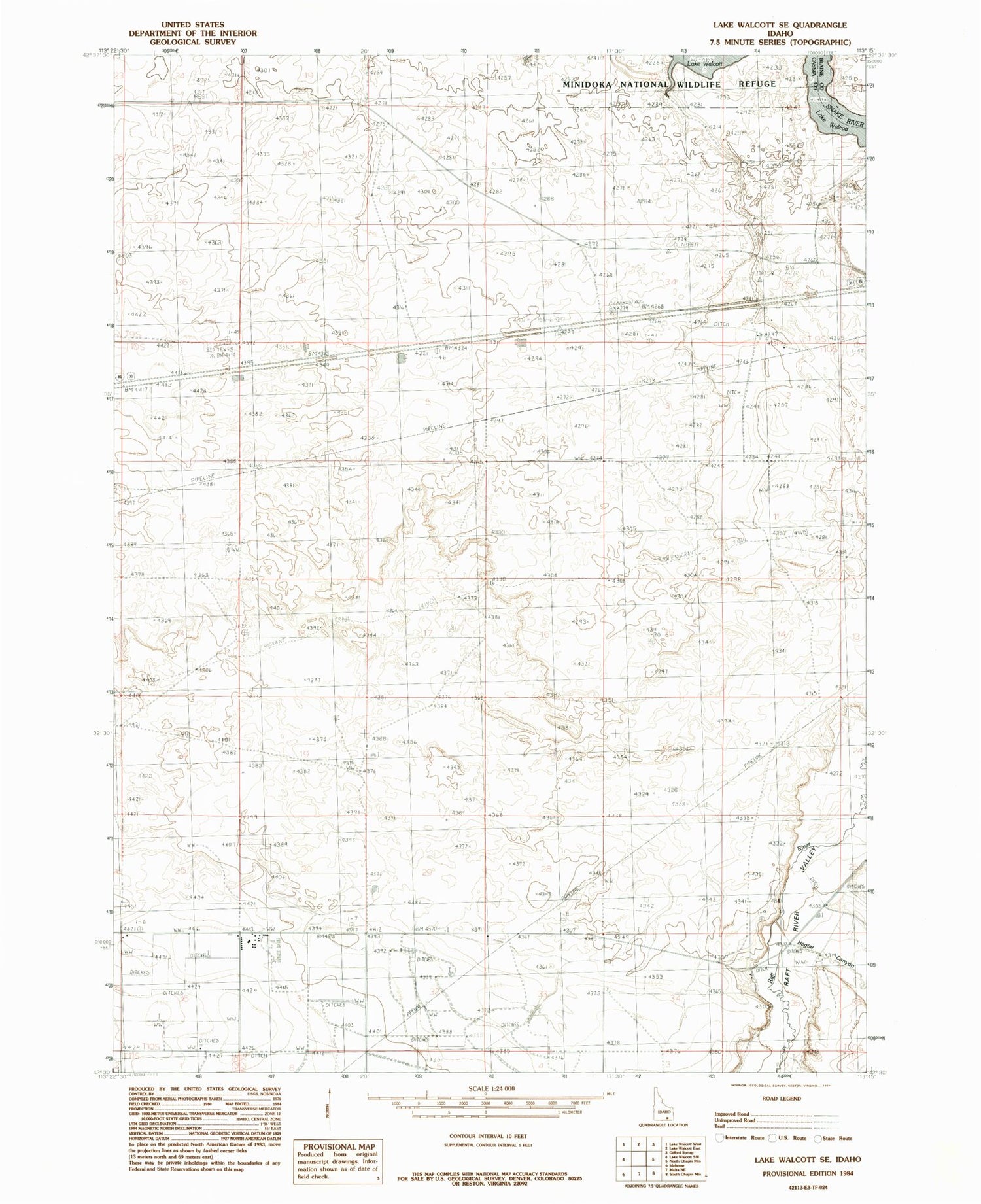 Classic USGS Lake Walcott SE Idaho 7.5'x7.5' Topo Map Image
