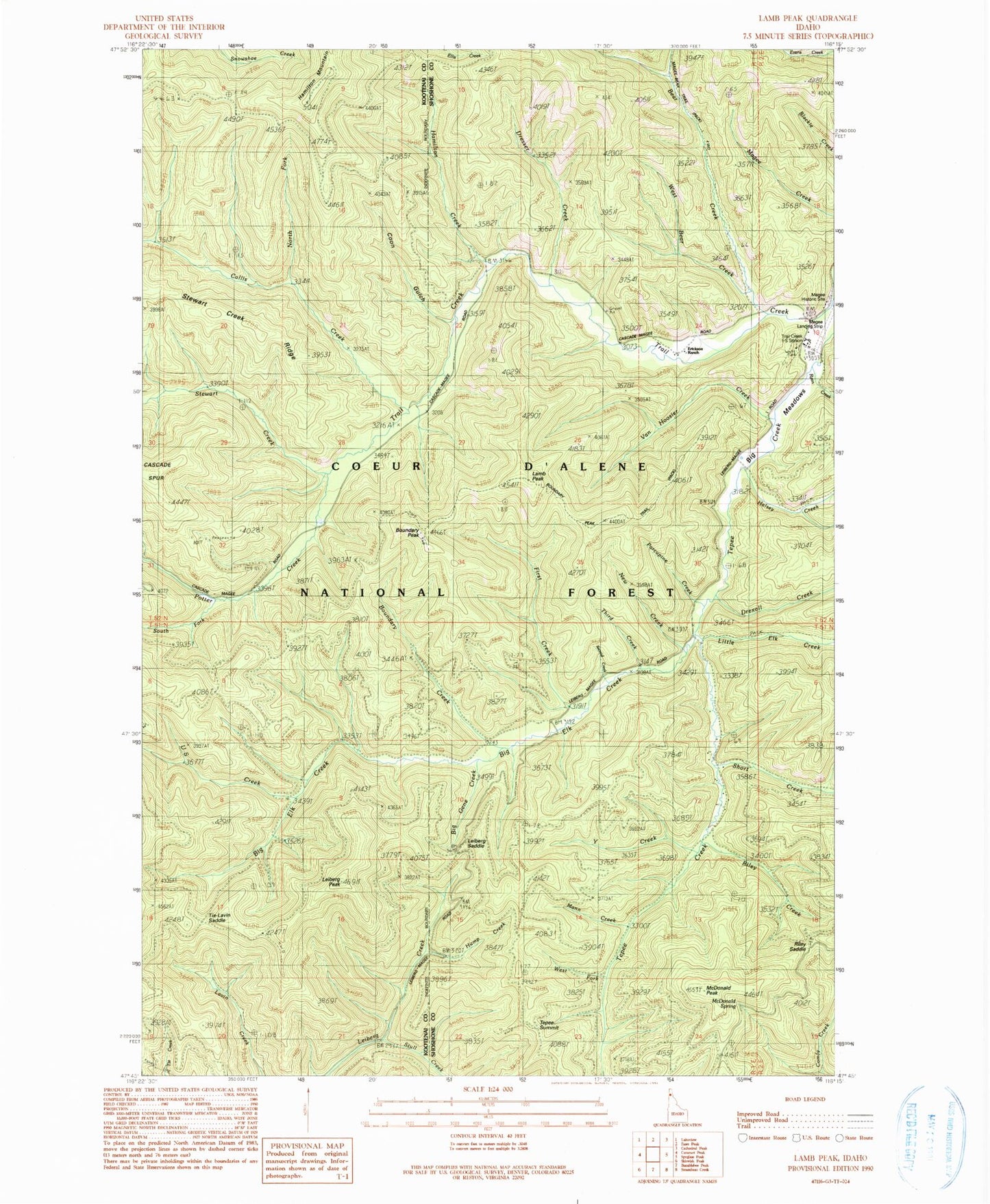 Classic USGS Lamb Peak Idaho 7.5'x7.5' Topo Map Image
