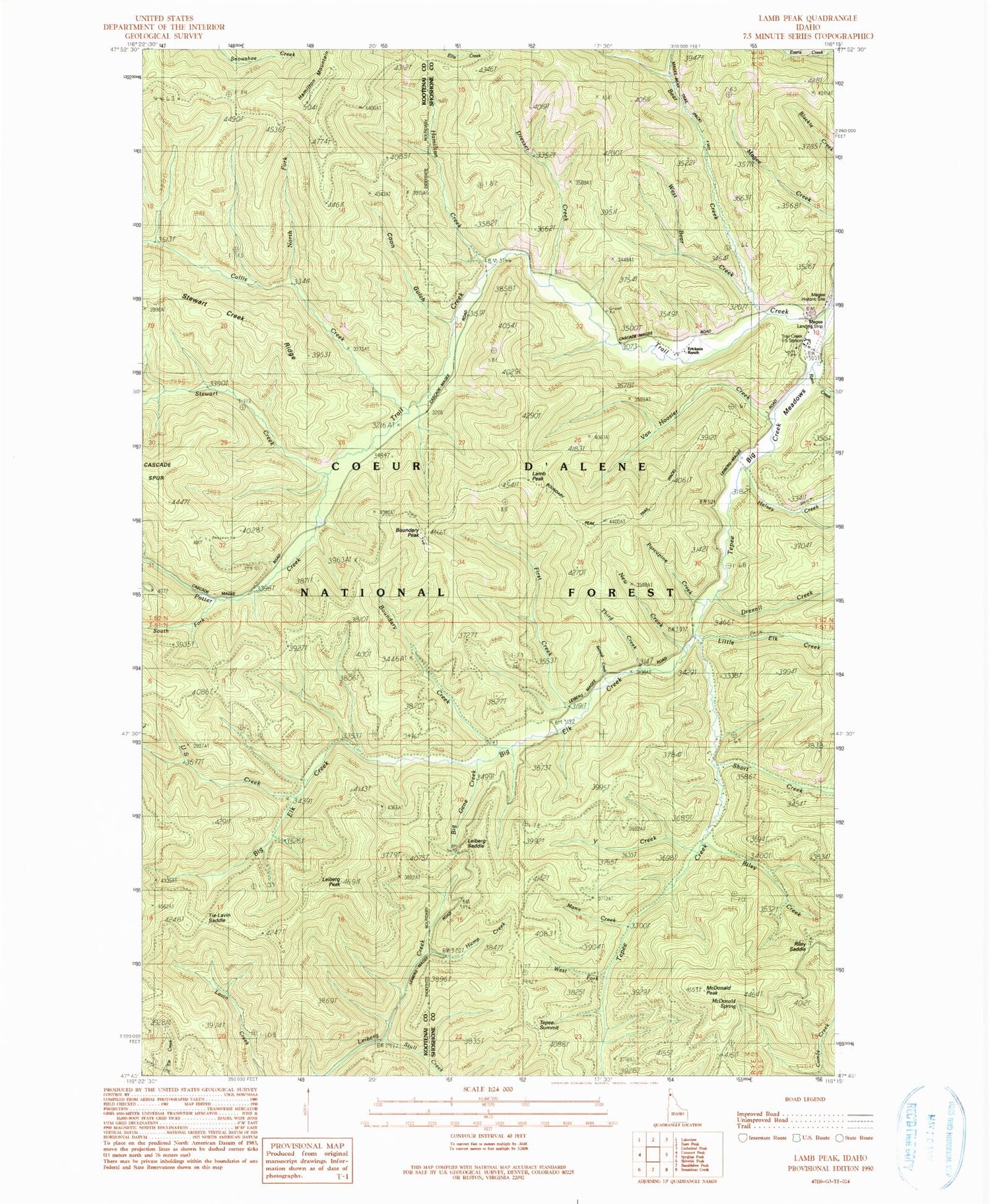 Classic USGS Lamb Peak Idaho 7.5'x7.5' Topo Map Image