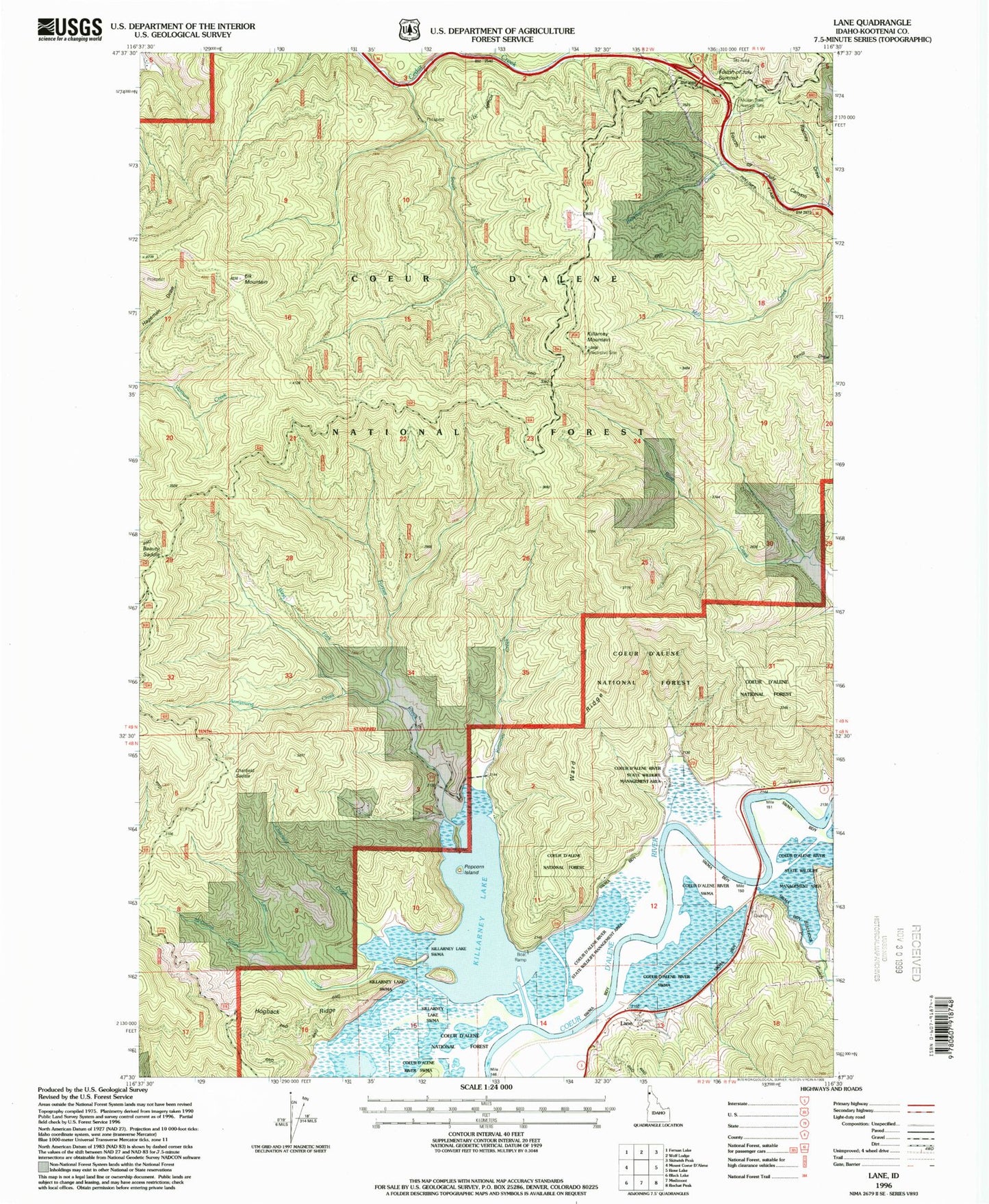 Classic USGS Lane Idaho 7.5'x7.5' Topo Map Image