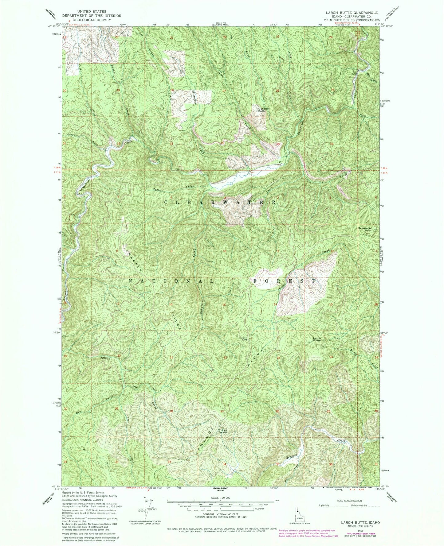 Classic USGS Larch Butte Idaho 7.5'x7.5' Topo Map Image