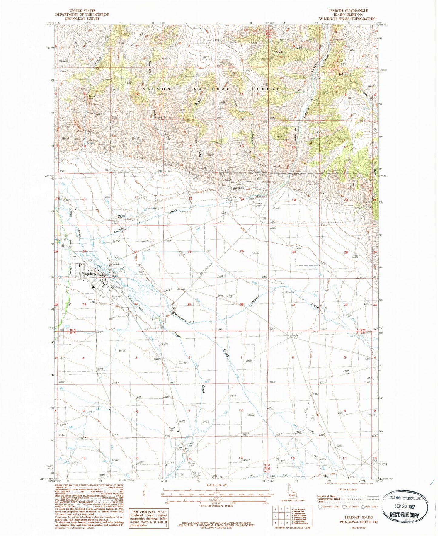 Classic USGS Leadore Idaho 7.5'x7.5' Topo Map Image