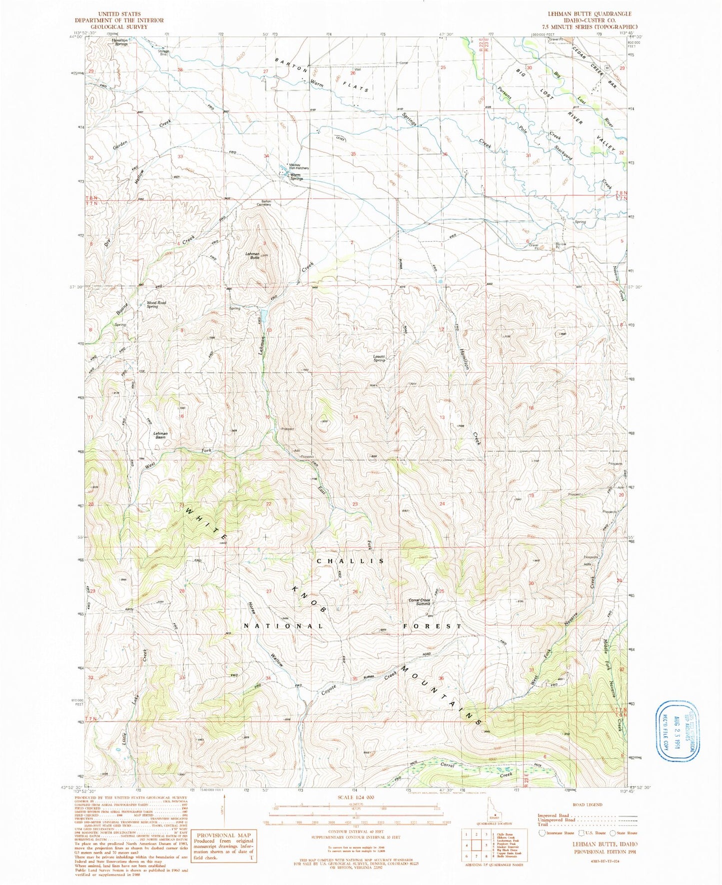 Classic USGS Lehman Butte Idaho 7.5'x7.5' Topo Map Image
