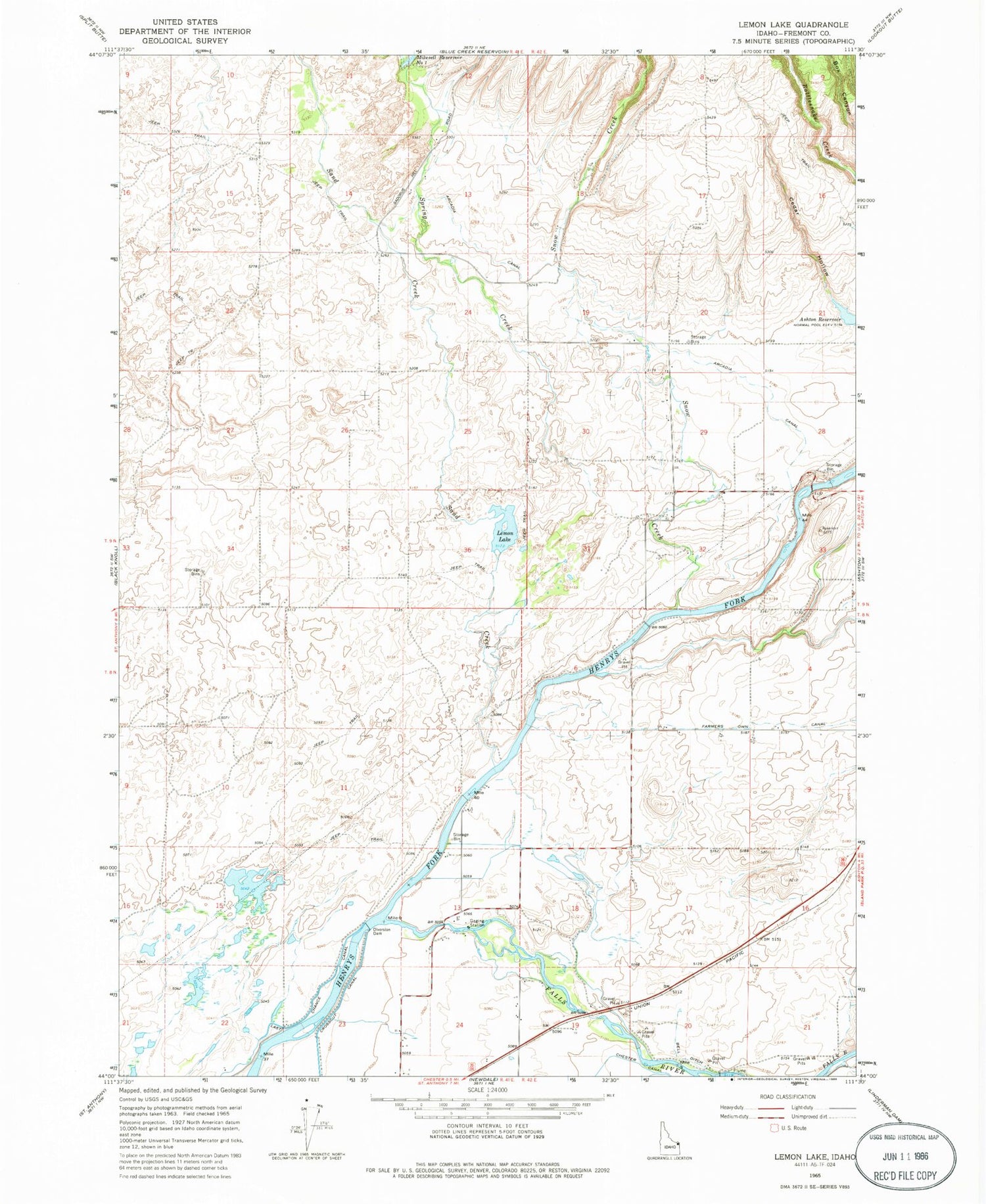 Classic USGS Lemon Lake Idaho 7.5'x7.5' Topo Map Image
