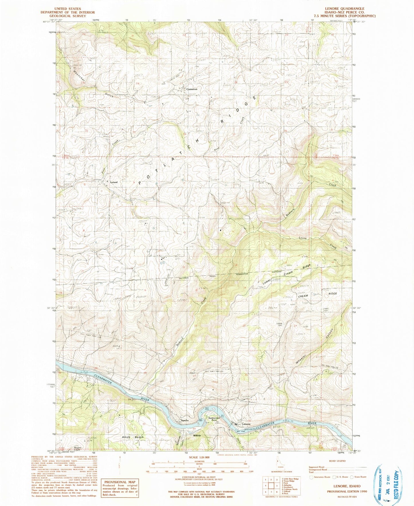 Classic USGS Lenore Idaho 7.5'x7.5' Topo Map Image