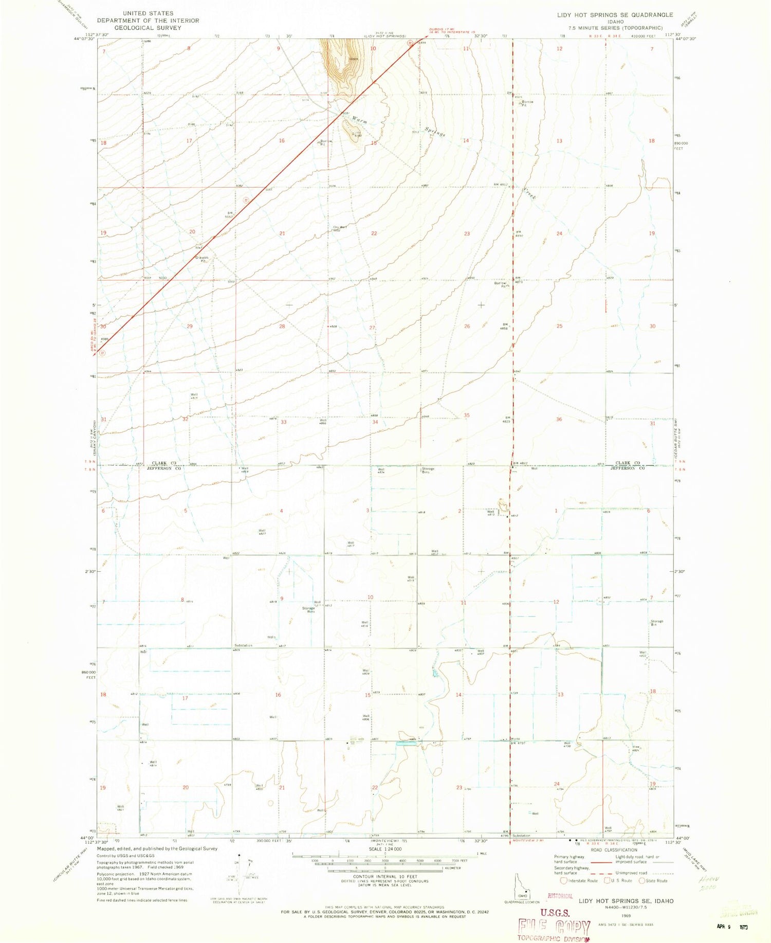 Classic USGS Lidy Hot Springs SE Idaho 7.5'x7.5' Topo Map Image