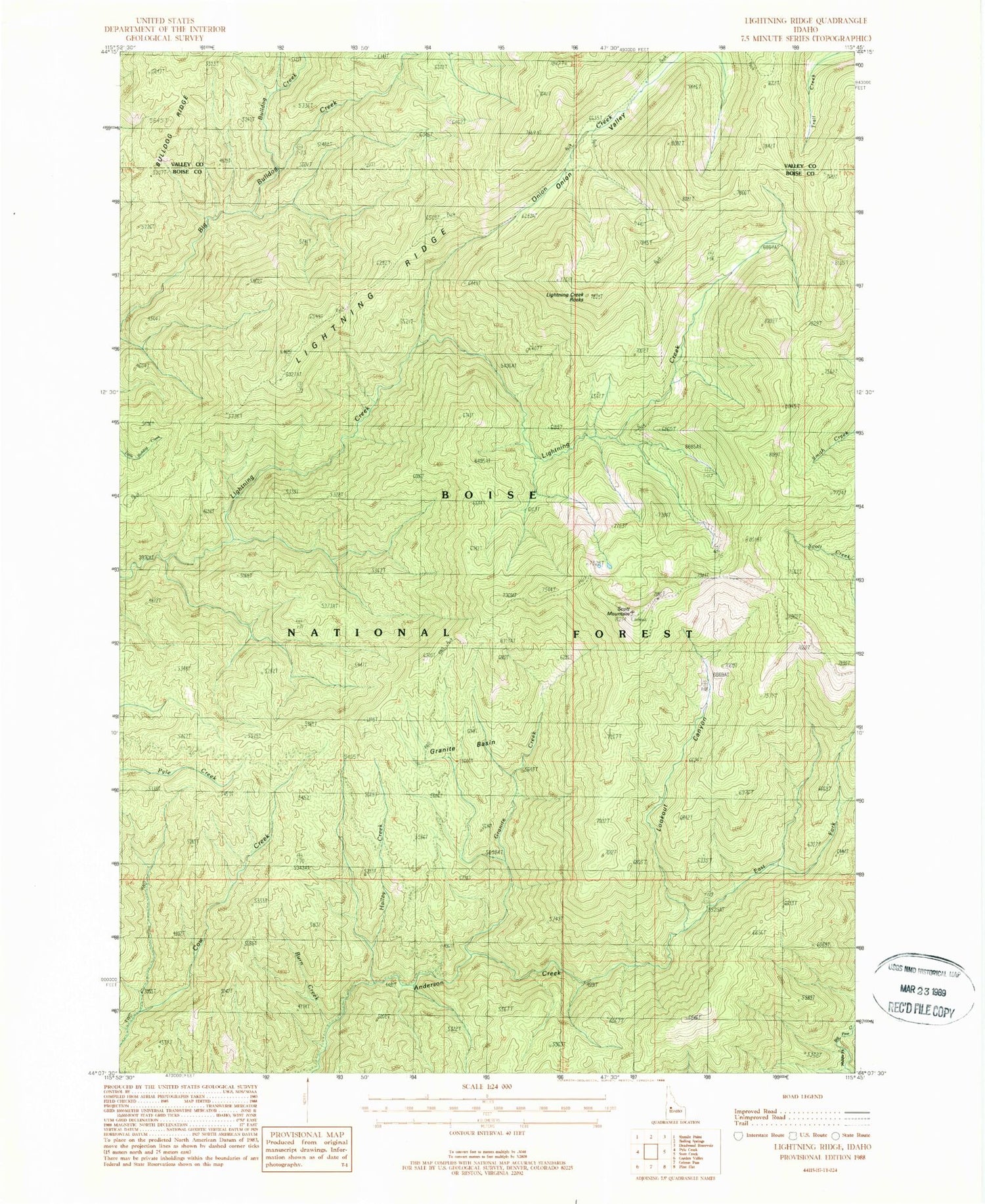 Classic USGS Lightning Ridge Idaho 7.5'x7.5' Topo Map Image