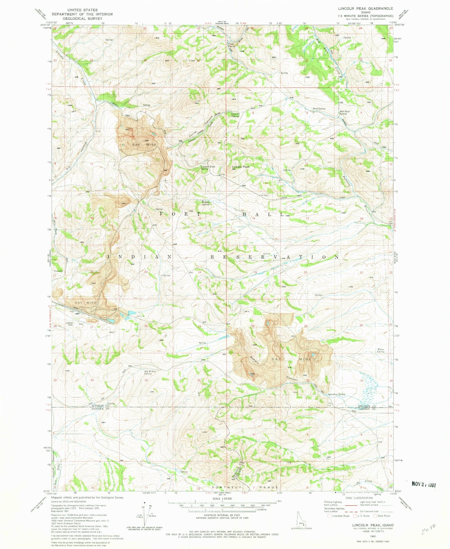 Classic USGS Lincoln Peak Idaho 7.5'x7.5' Topo Map Image