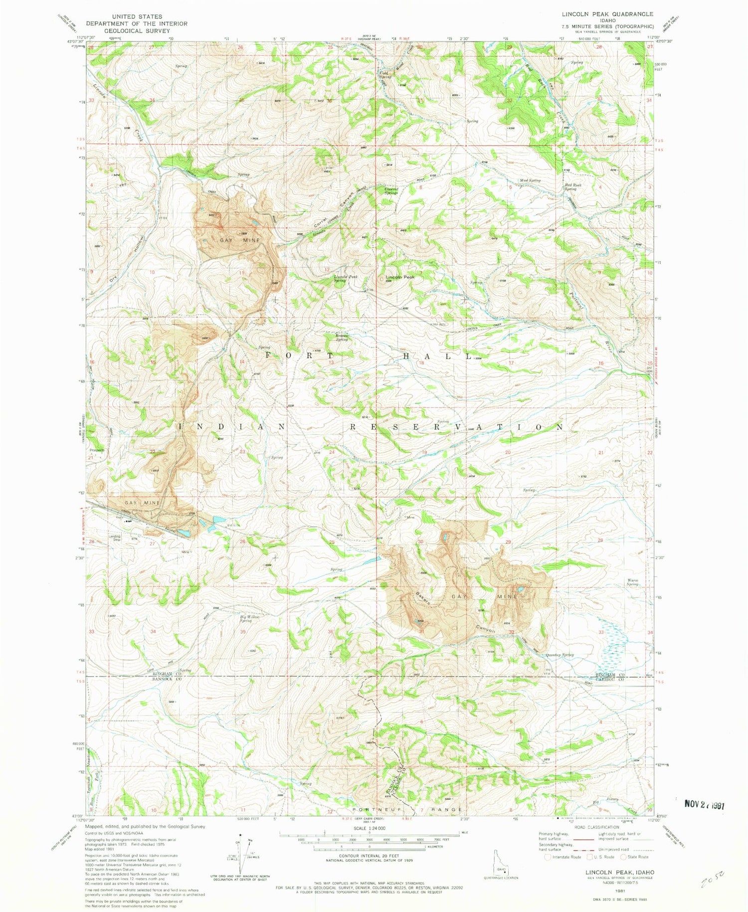 Classic USGS Lincoln Peak Idaho 7.5'x7.5' Topo Map Image