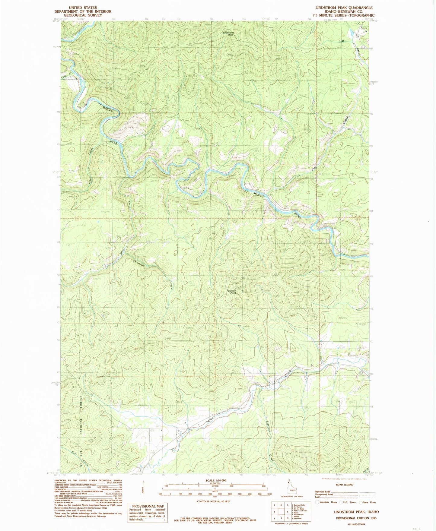 Classic USGS Lindstrom Peak Idaho 7.5'x7.5' Topo Map Image