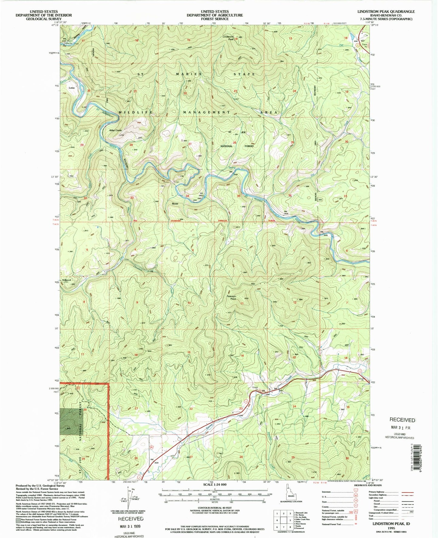 Classic USGS Lindstrom Peak Idaho 7.5'x7.5' Topo Map Image