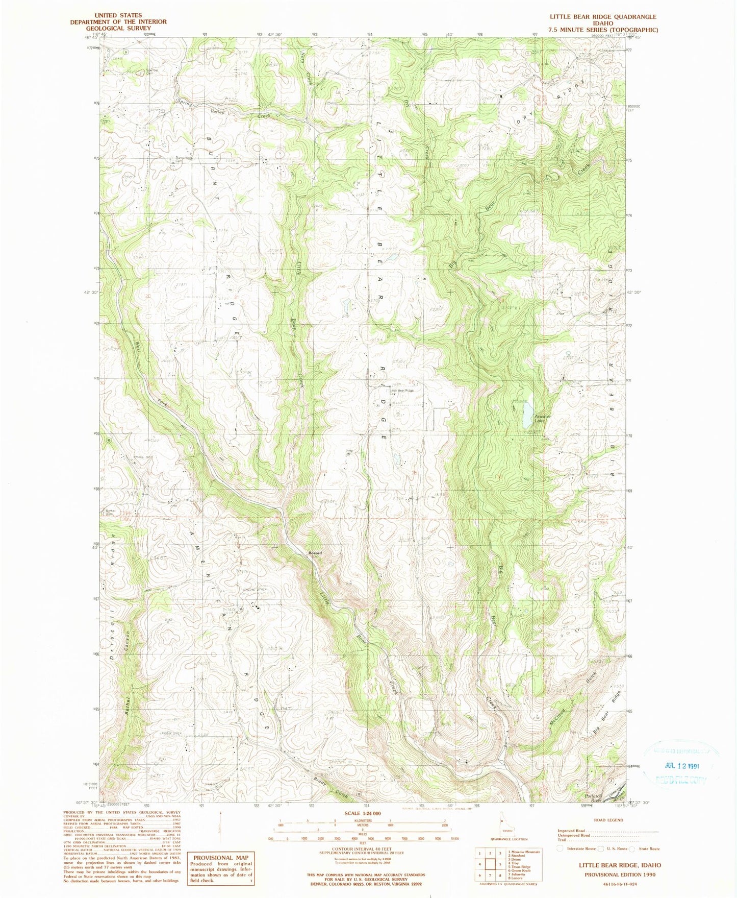 Classic USGS Little Bear Ridge Idaho 7.5'x7.5' Topo Map Image