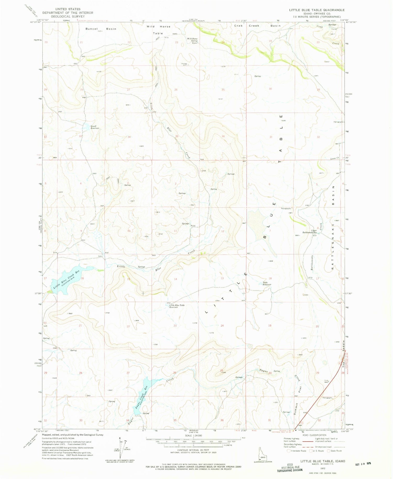 Classic USGS Little Blue Table Idaho 7.5'x7.5' Topo Map Image