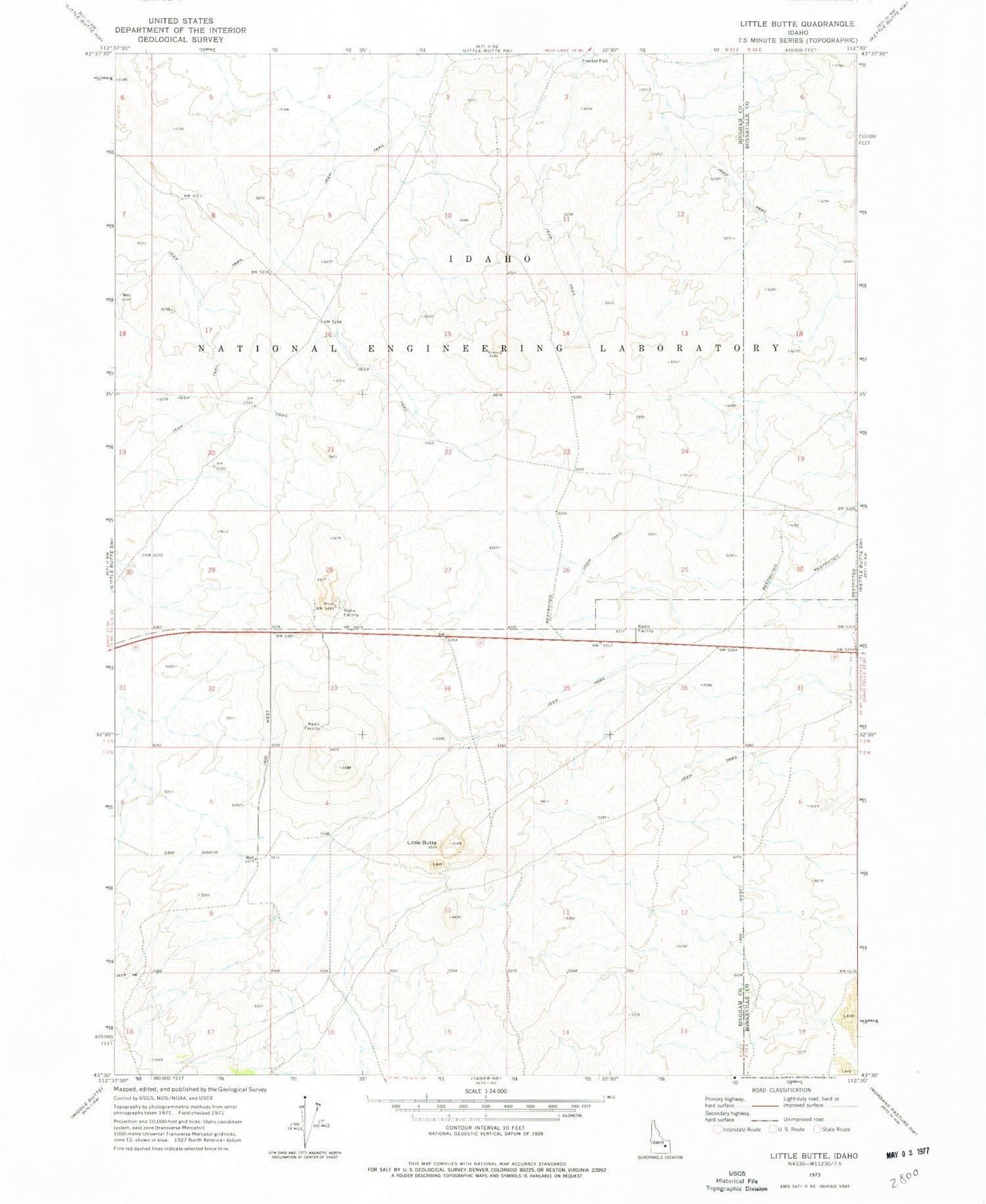Classic USGS Little Butte Idaho 7.5'x7.5' Topo Map Image