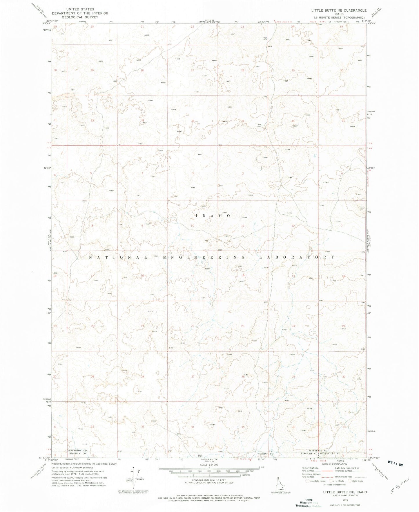 Classic USGS Little Butte NE Idaho 7.5'x7.5' Topo Map Image