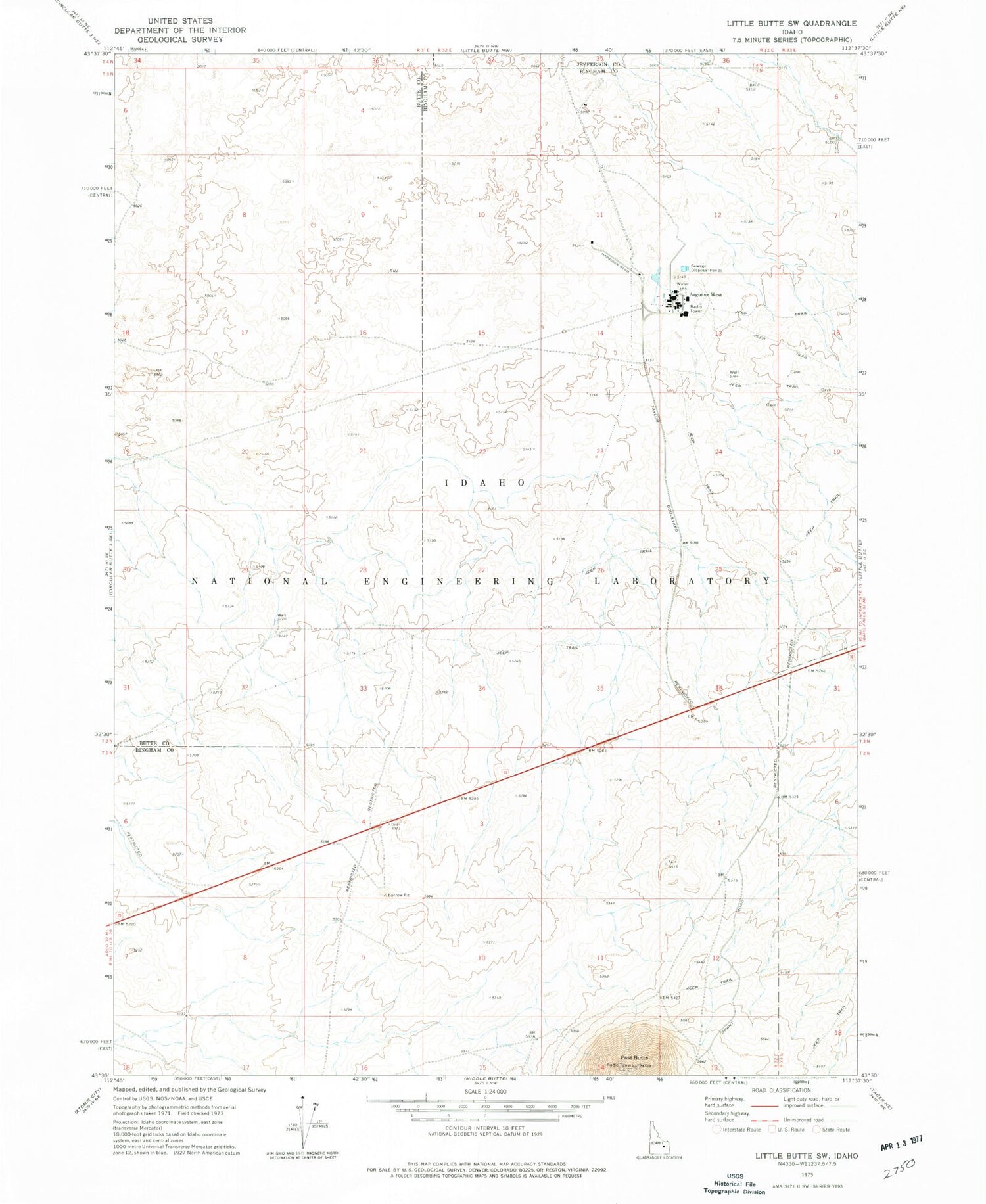 Classic USGS Little Butte SW Idaho 7.5'x7.5' Topo Map Image