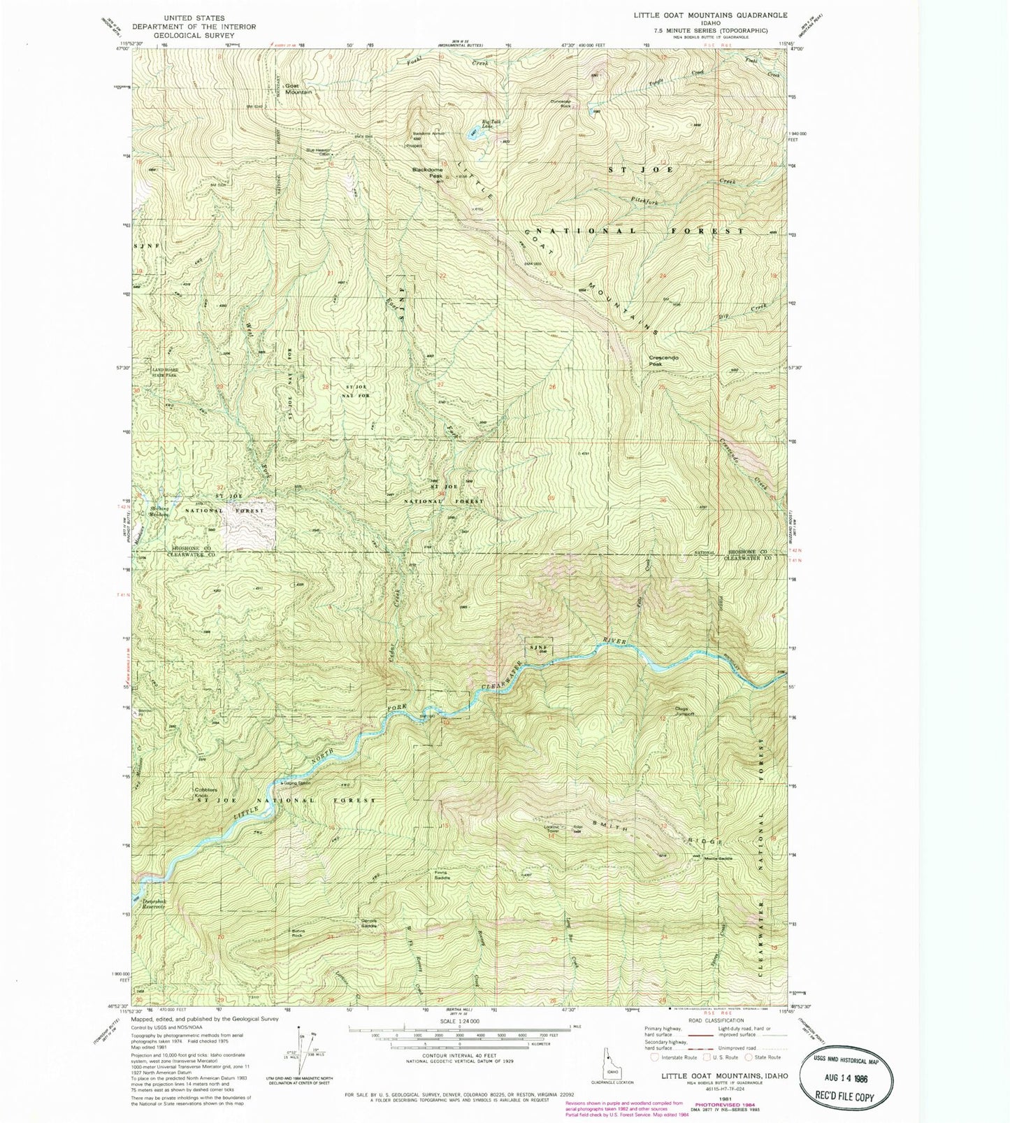 Classic USGS Little Goat Mountains Idaho 7.5'x7.5' Topo Map Image