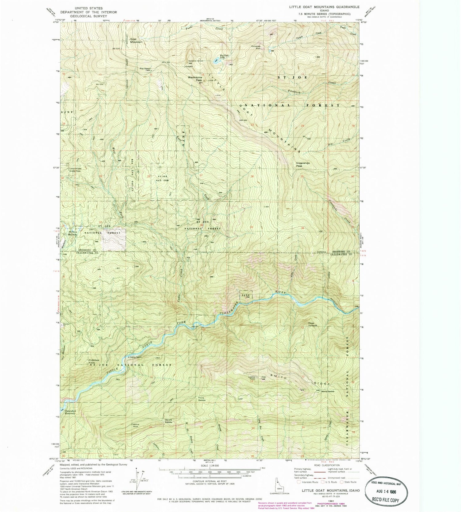 Classic USGS Little Goat Mountains Idaho 7.5'x7.5' Topo Map Image