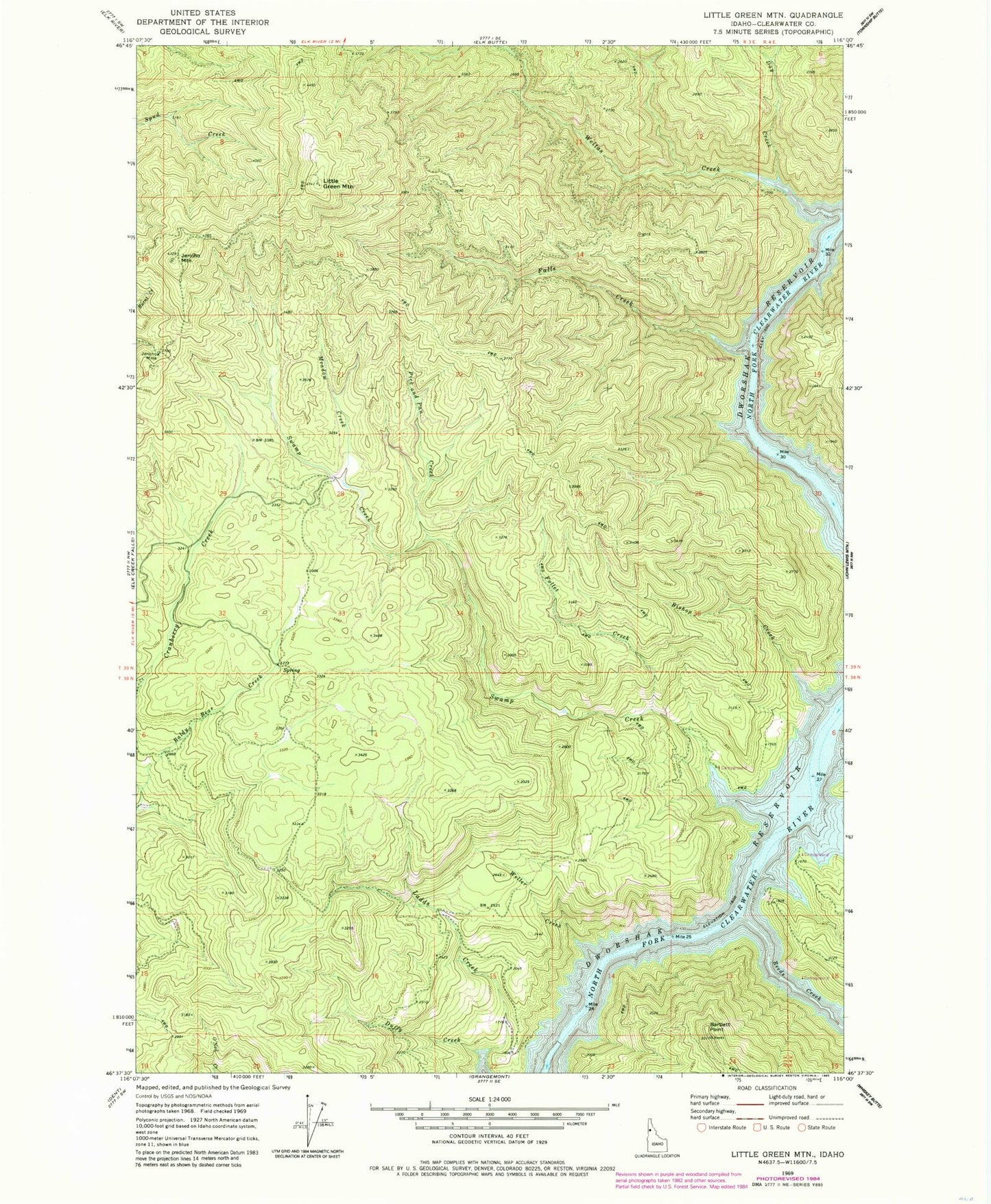 Classic USGS Little Green Mountain Idaho 7.5'x7.5' Topo Map Image