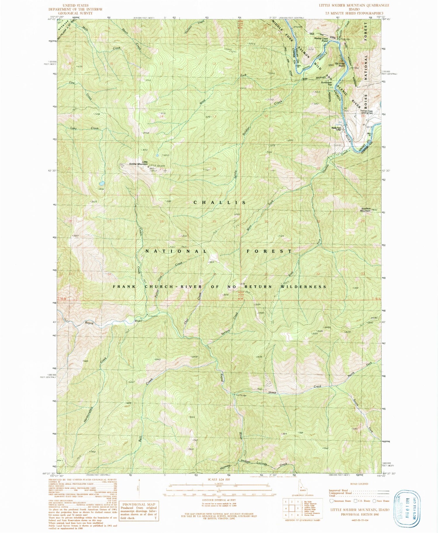Classic USGS Little Soldier Mountain Idaho 7.5'x7.5' Topo Map Image