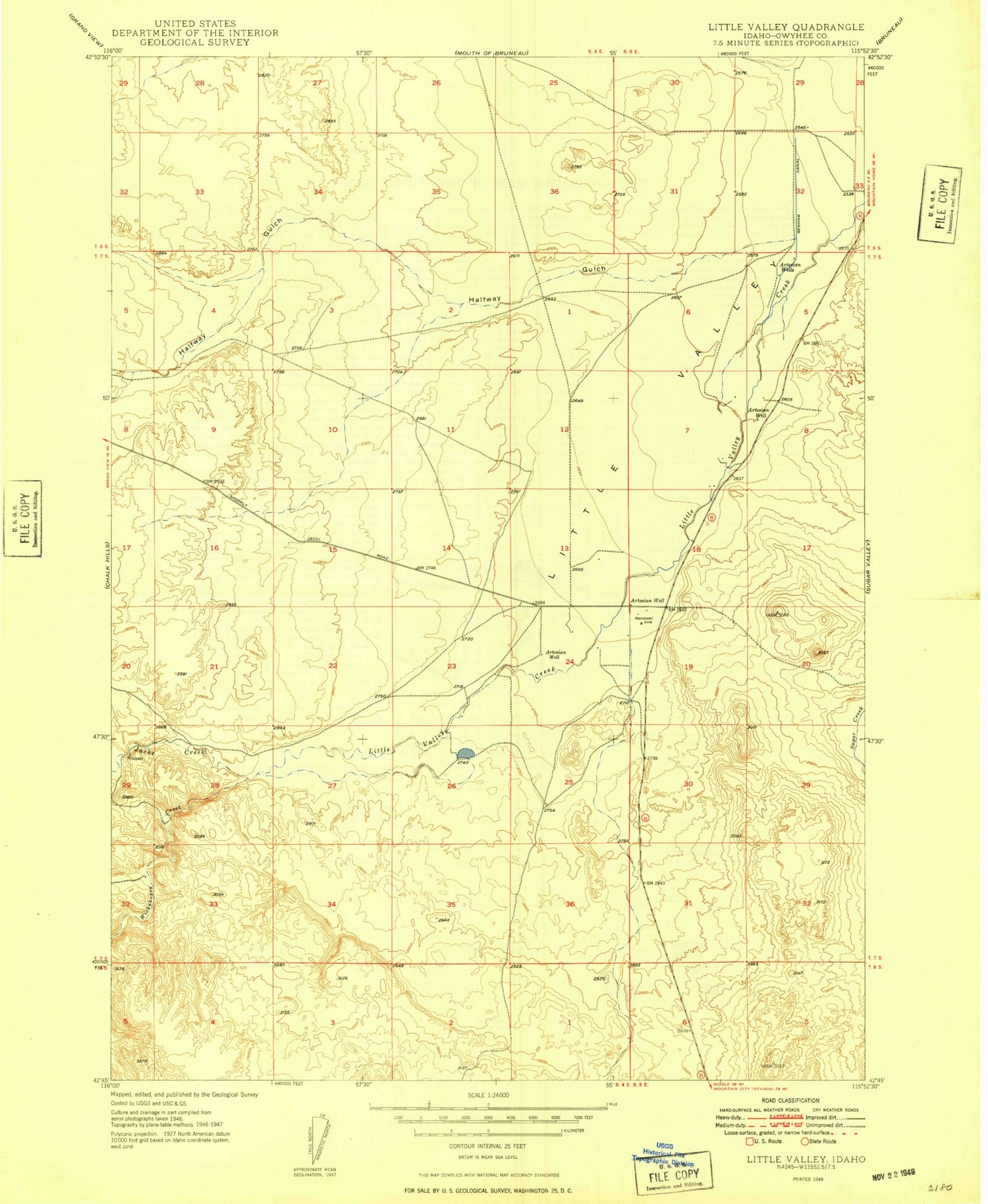 Classic USGS Little Valley Idaho 7.5'x7.5' Topo Map Image