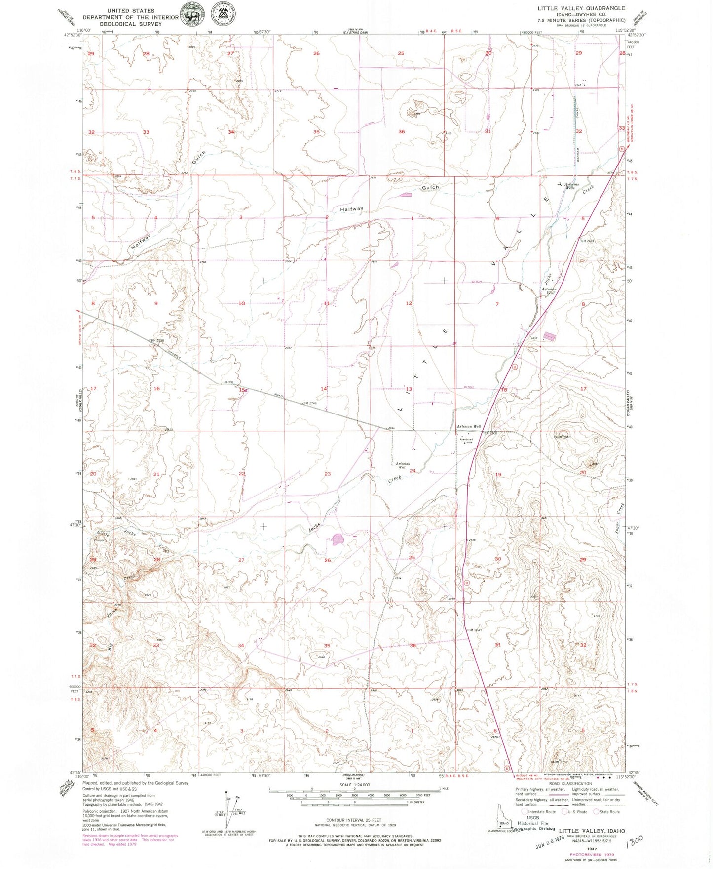 Classic USGS Little Valley Idaho 7.5'x7.5' Topo Map Image
