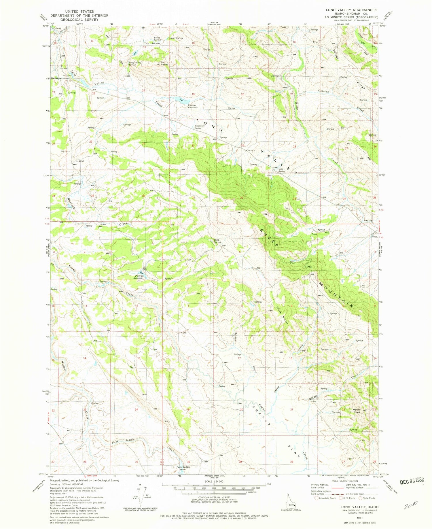 Classic USGS Long Valley Idaho 7.5'x7.5' Topo Map Image