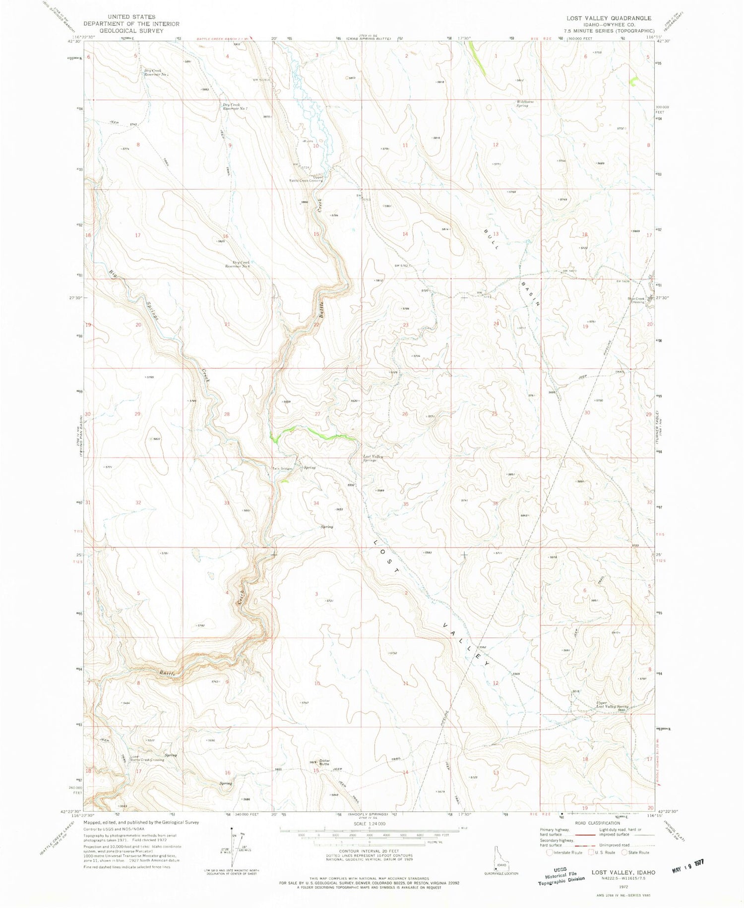 Classic USGS Lost Valley Idaho 7.5'x7.5' Topo Map Image