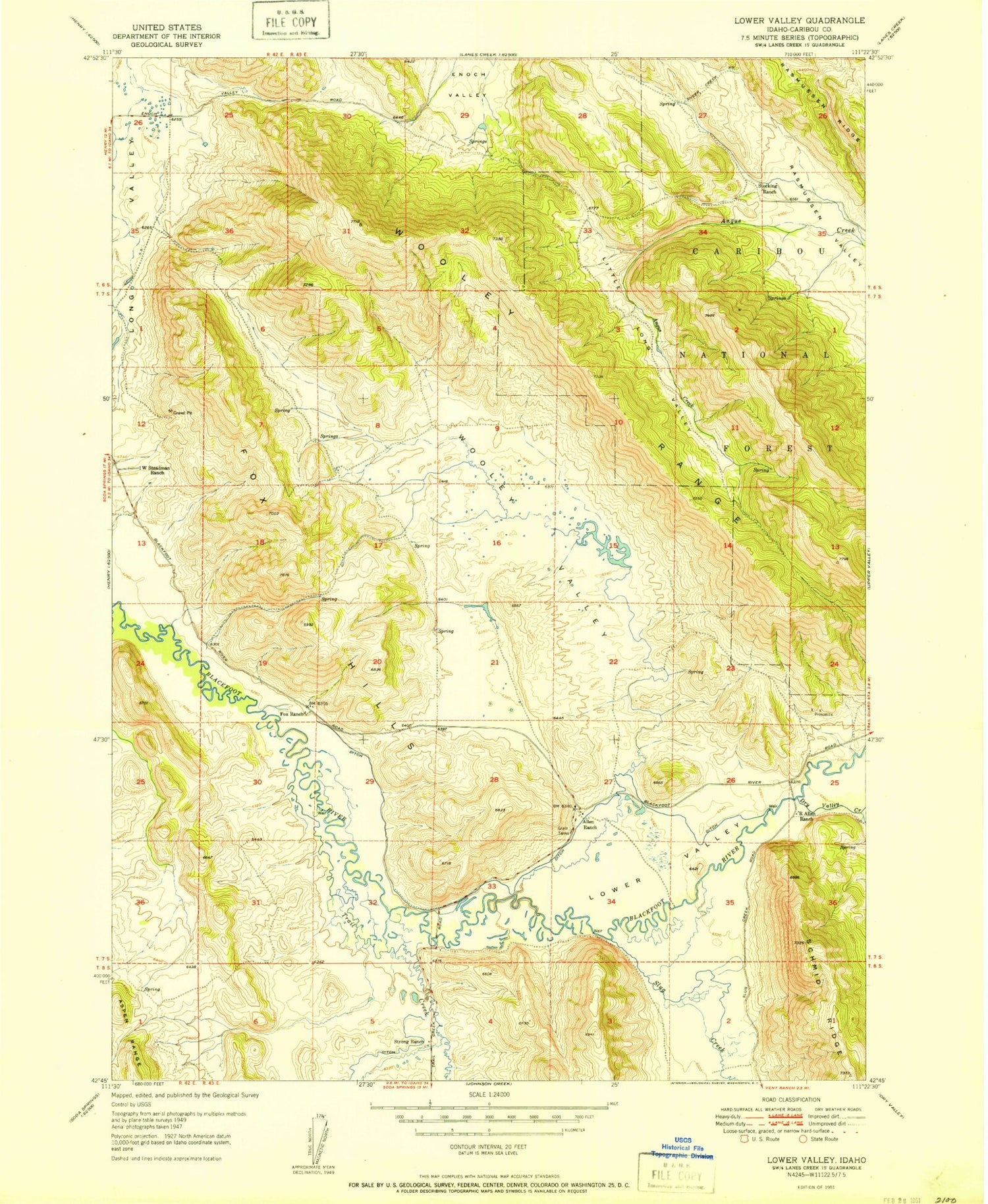 Classic USGS Lower Valley Idaho 7.5'x7.5' Topo Map Image