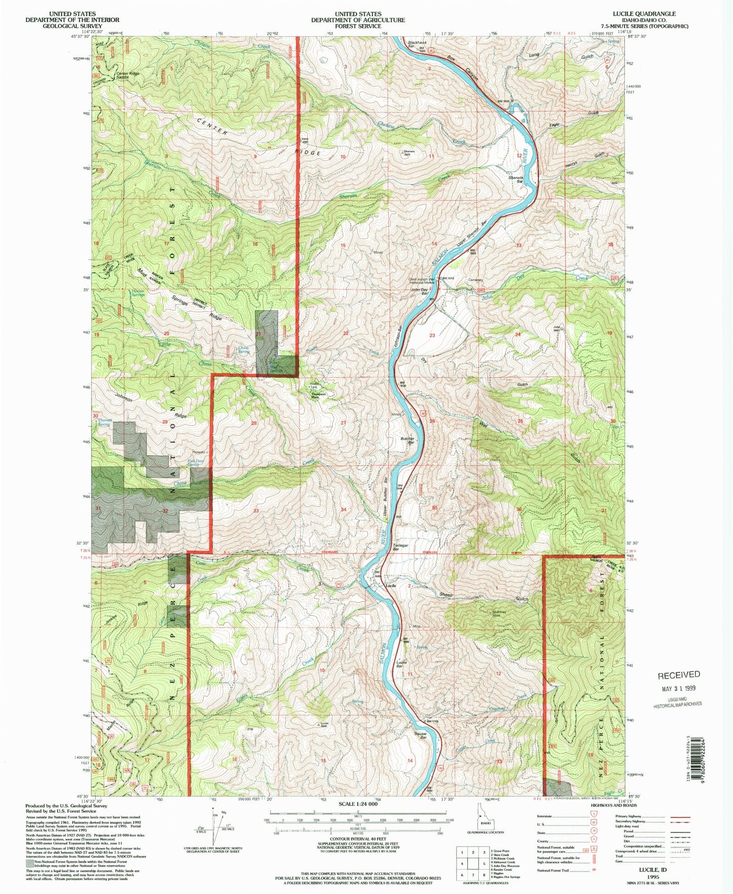 Classic USGS Lucile Idaho 7.5'x7.5' Topo Map Image