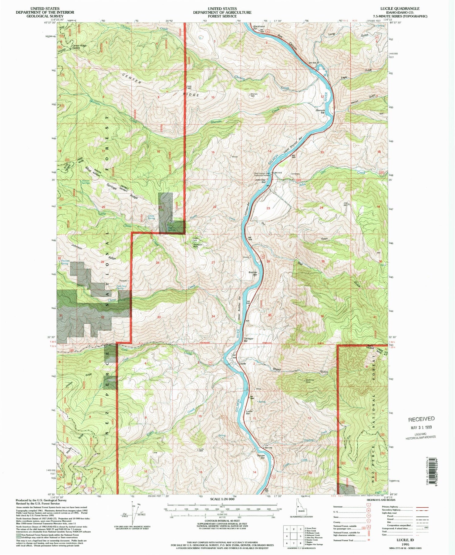 Classic USGS Lucile Idaho 7.5'x7.5' Topo Map Image