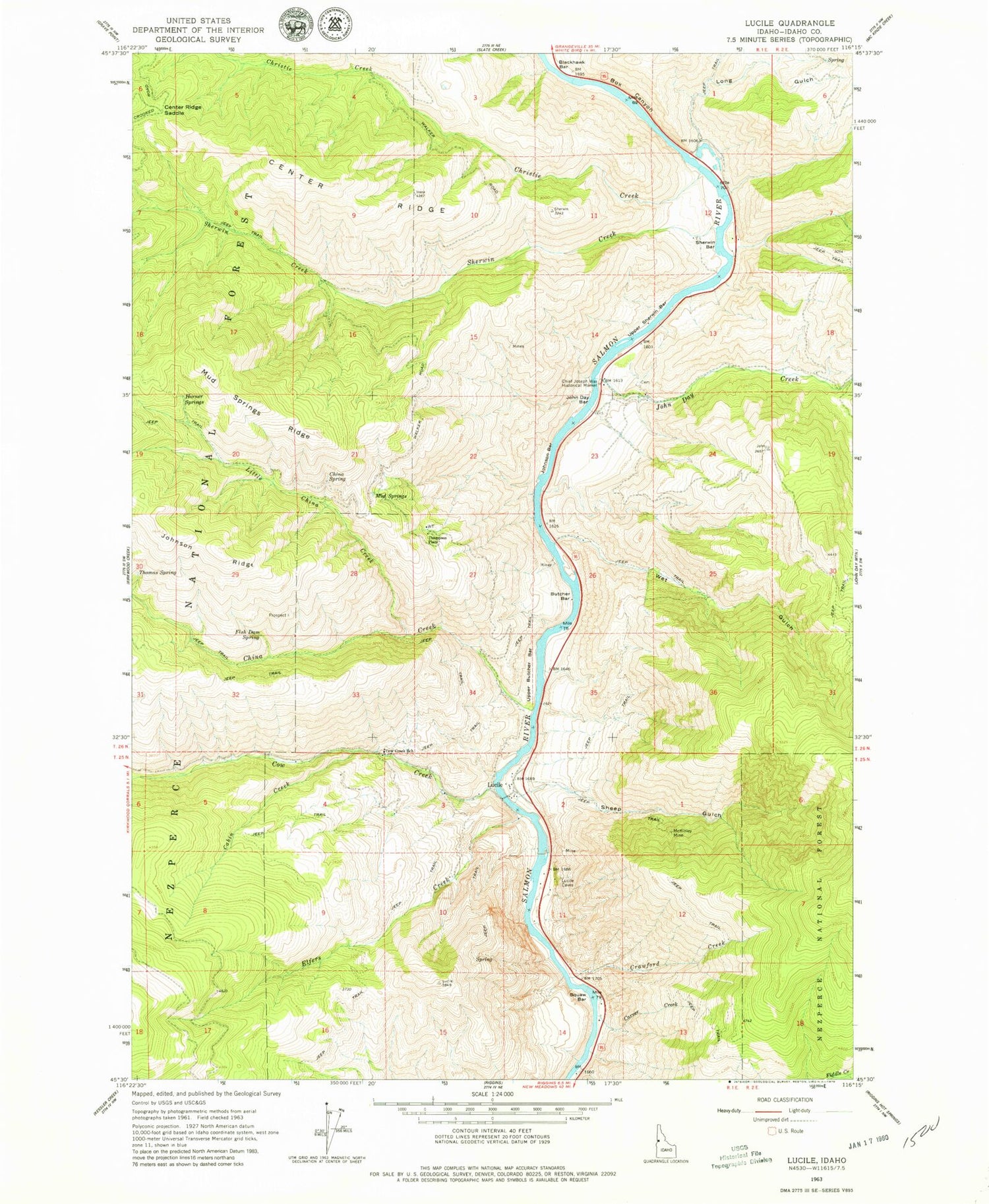 Classic USGS Lucile Idaho 7.5'x7.5' Topo Map Image