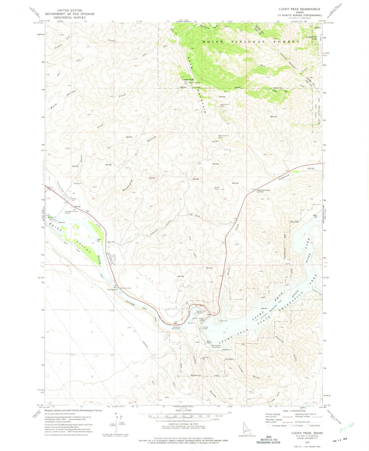 Classic USGS Lucky Peak Idaho 7.5'x7.5' Topo Map Image