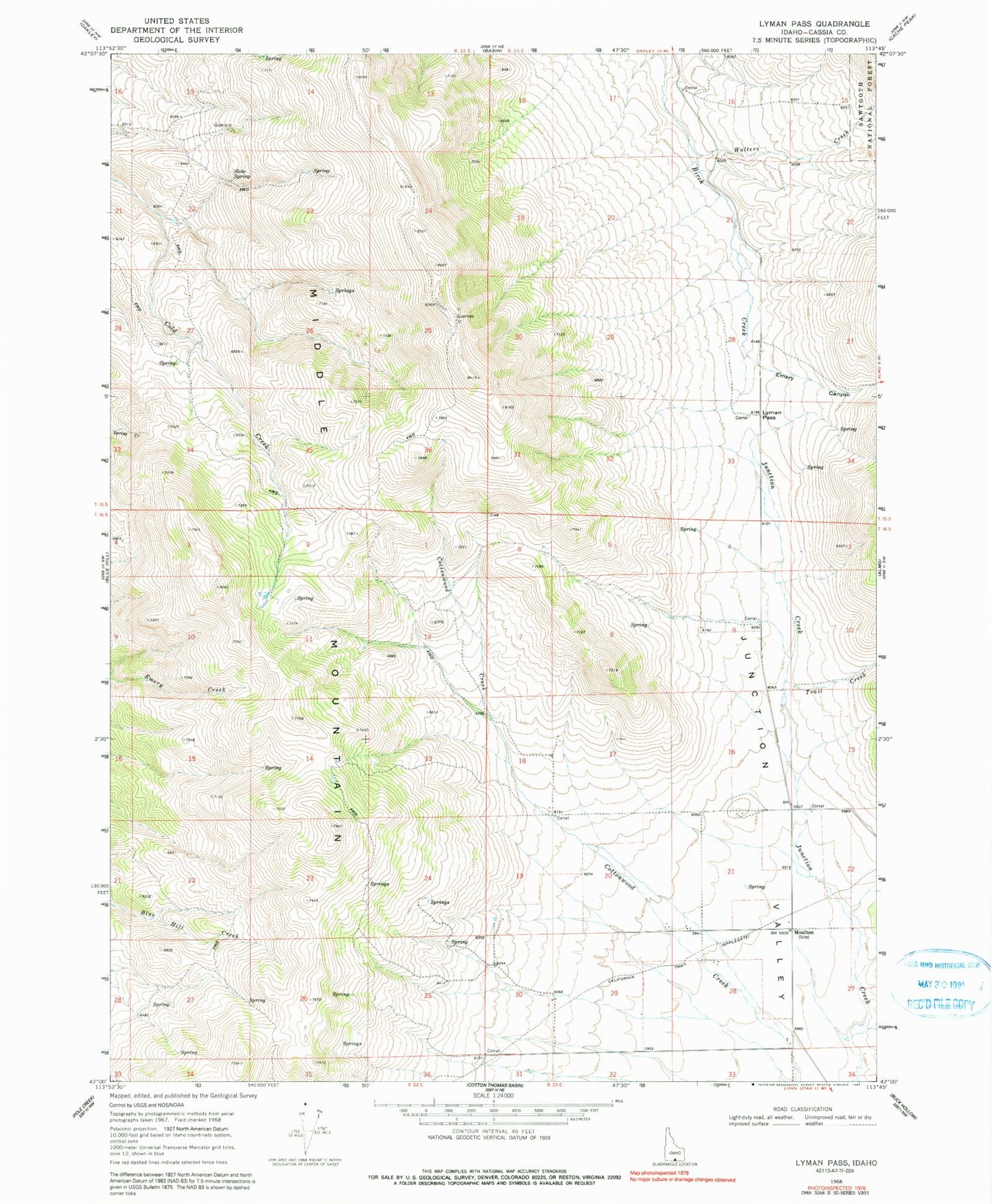 Classic USGS Lyman Pass Idaho 7.5'x7.5' Topo Map Image