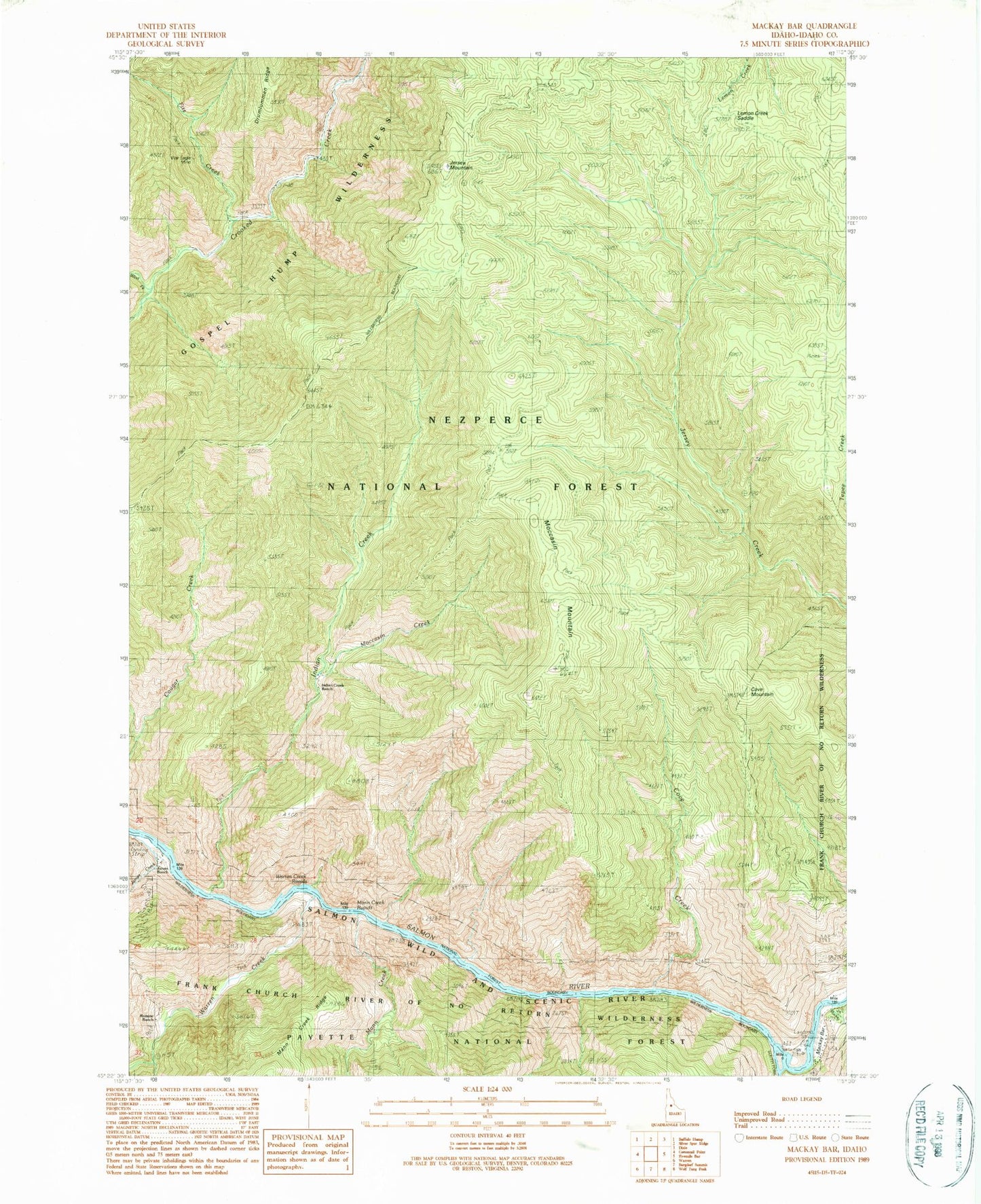 Classic USGS Mackay Bar Idaho 7.5'x7.5' Topo Map Image