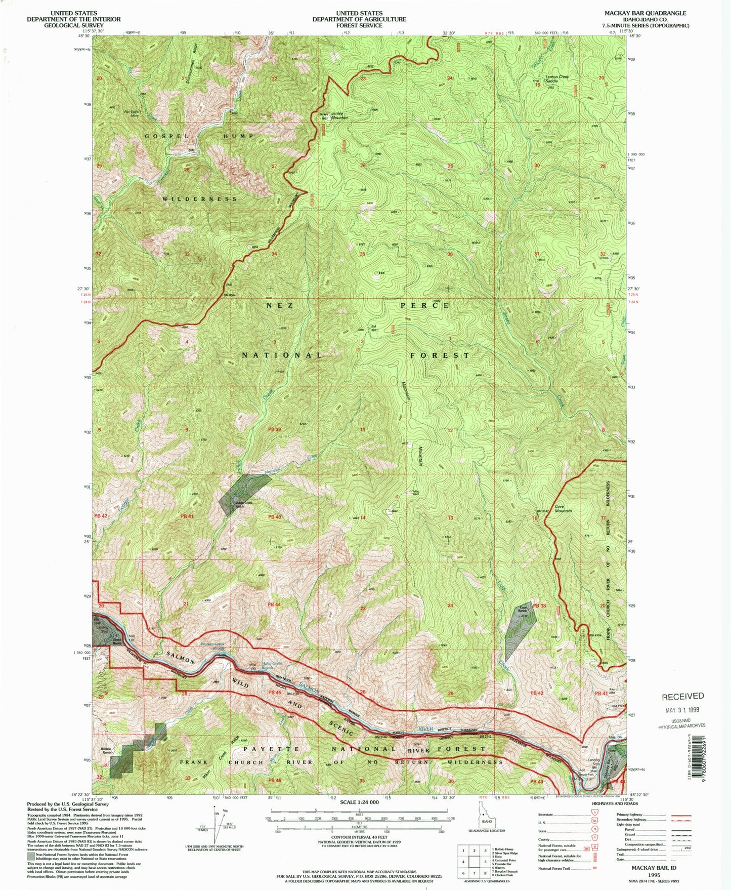 Classic USGS Mackay Bar Idaho 7.5'x7.5' Topo Map Image