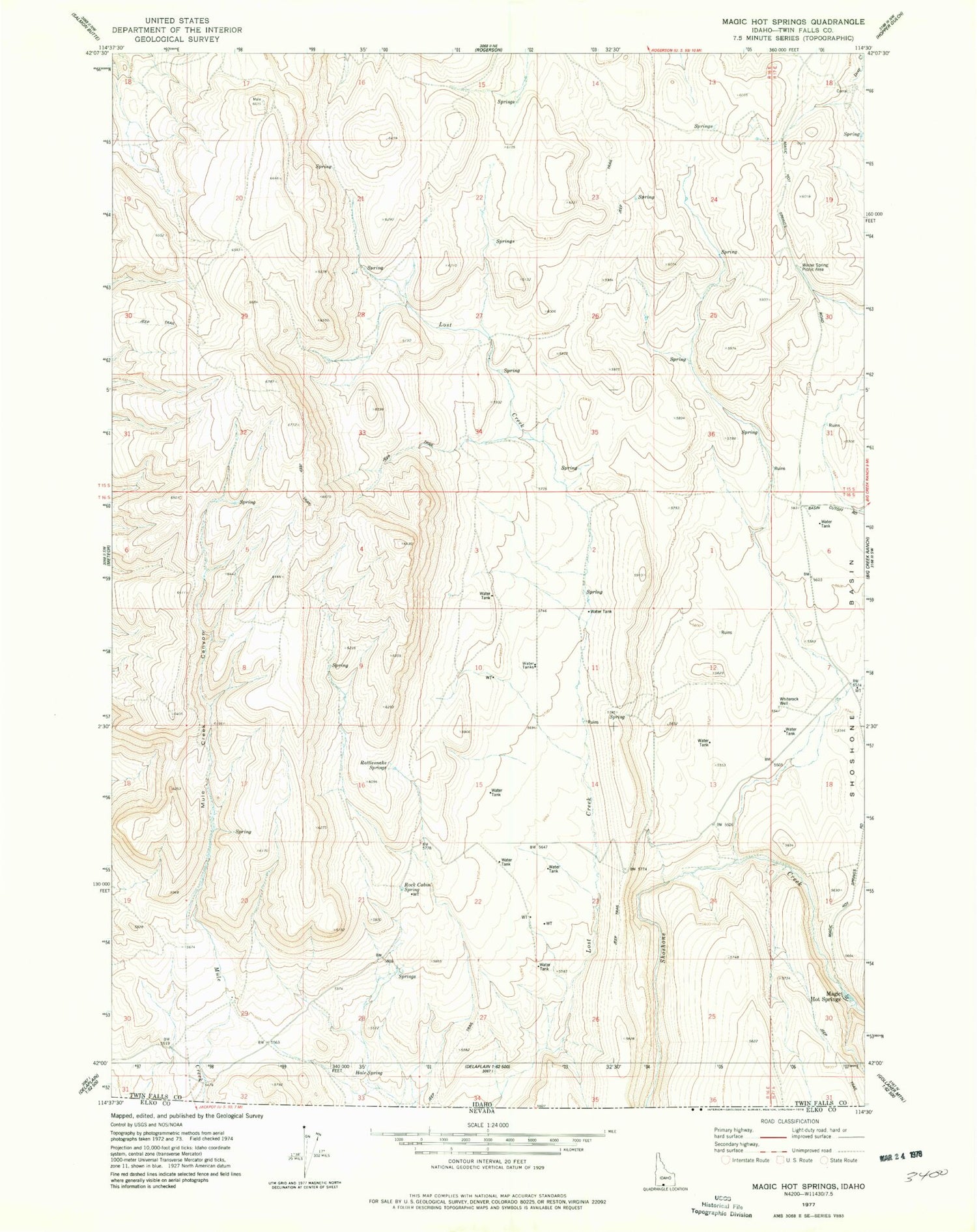 Classic USGS Magic Hot Springs Idaho 7.5'x7.5' Topo Map Image