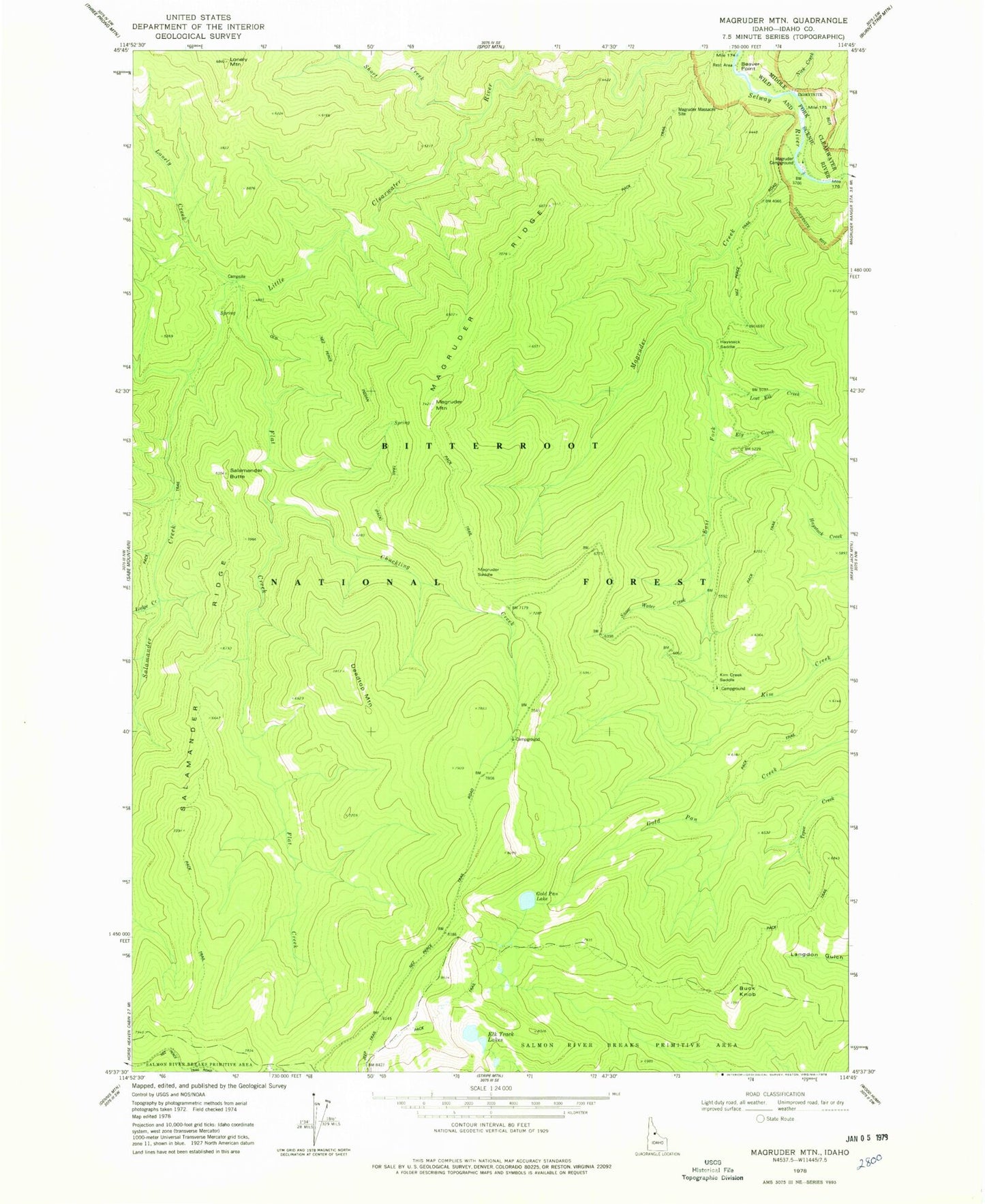 Classic USGS Magruder Mountain Idaho 7.5'x7.5' Topo Map Image