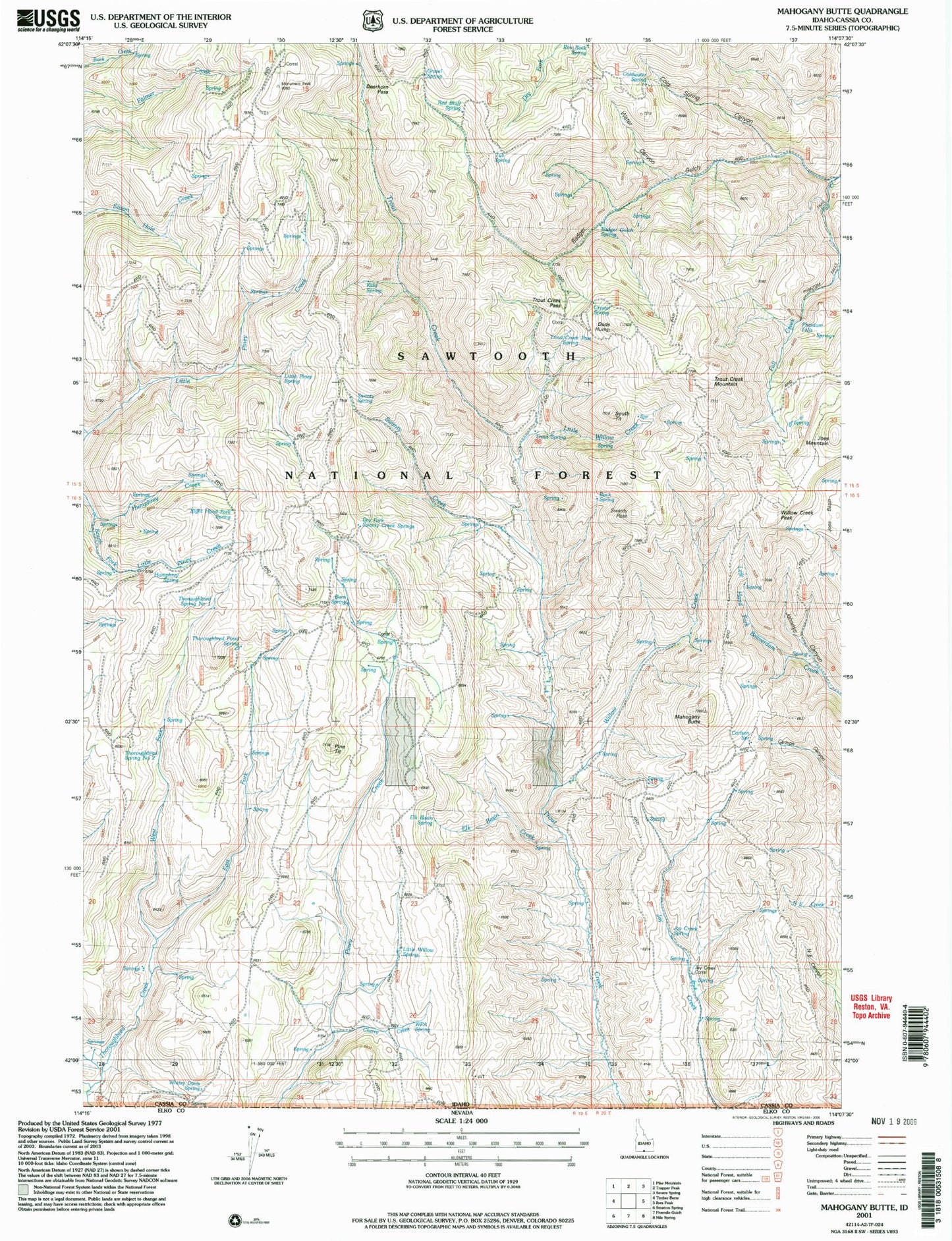 Classic USGS Mahogany Butte Idaho 7.5'x7.5' Topo Map Image