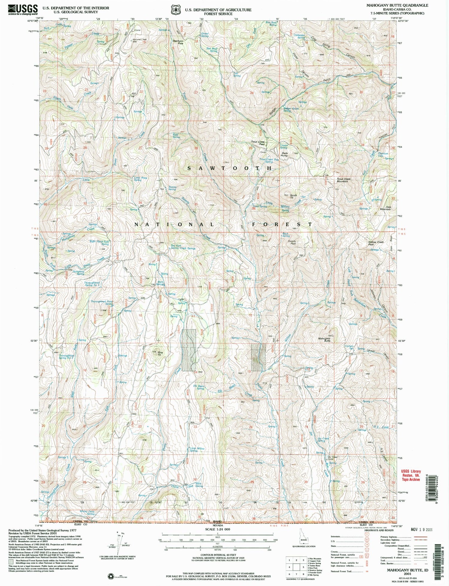 Classic USGS Mahogany Butte Idaho 7.5'x7.5' Topo Map Image