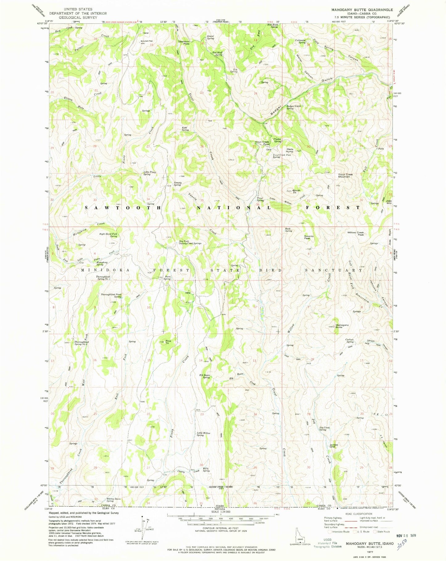 Classic USGS Mahogany Butte Idaho 7.5'x7.5' Topo Map Image
